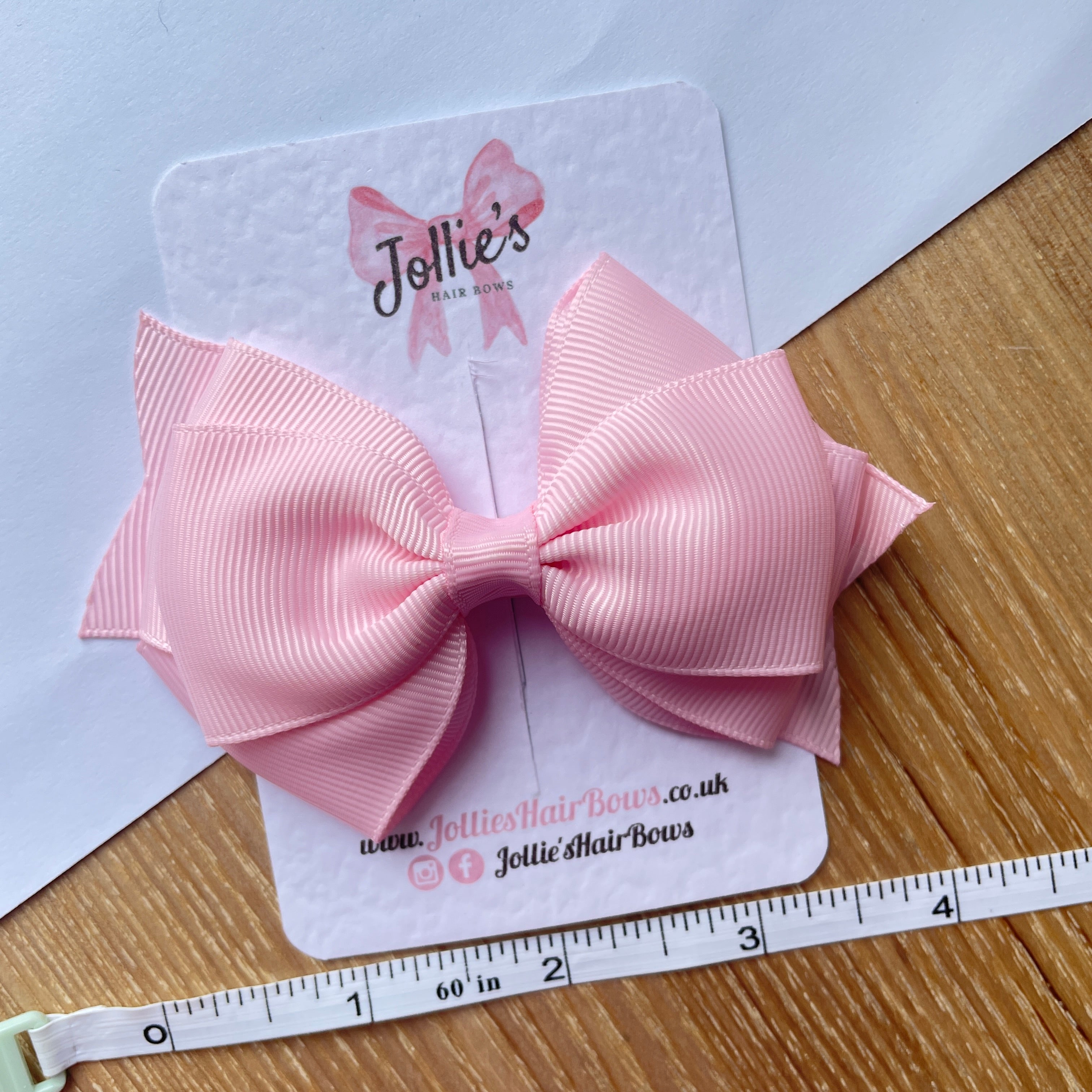 4" Pearl Pink Triple Layer Hair Bow – Grosgrain Ribbon with Lined Alligator Clip