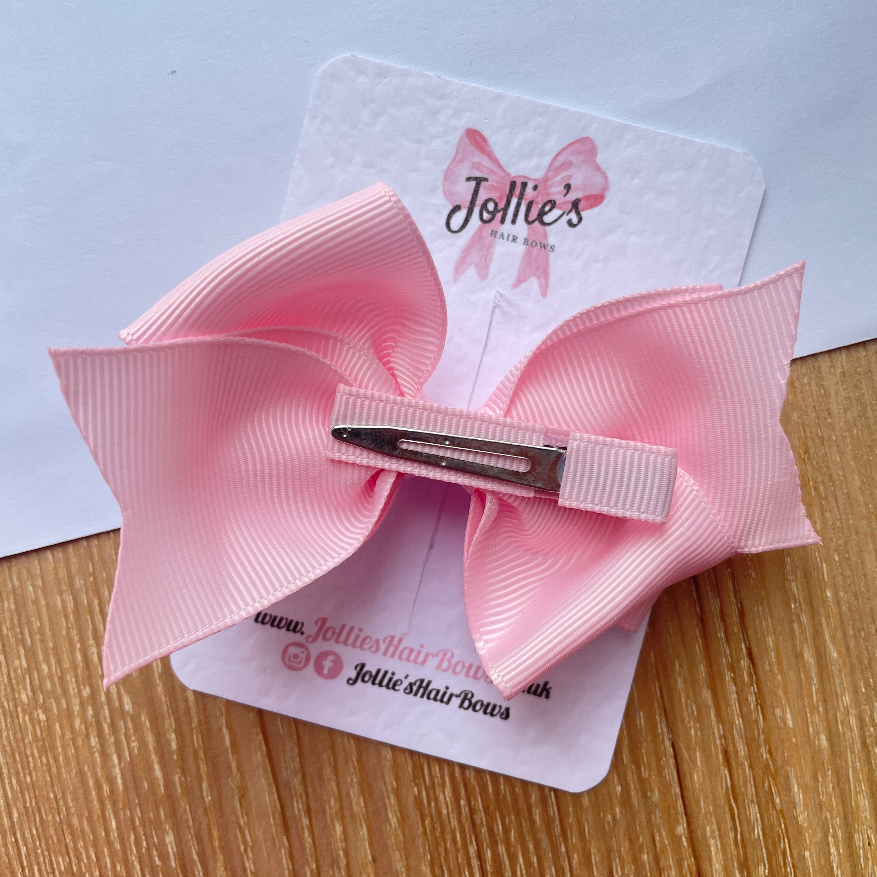 4" Pearl Pink Triple Layer Hair Bow – Grosgrain Ribbon with Lined Alligator Clip