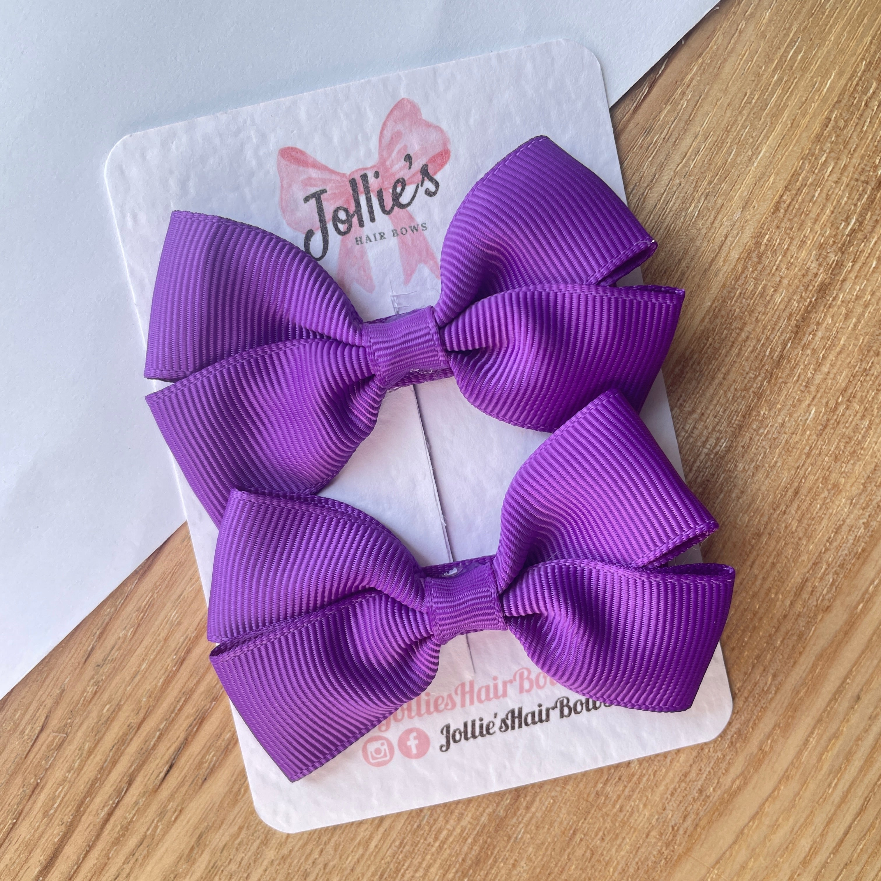 2.75" Purple Classic Hair Bows (Pair) – Grosgrain Ribbon with Lined Alligator Clips