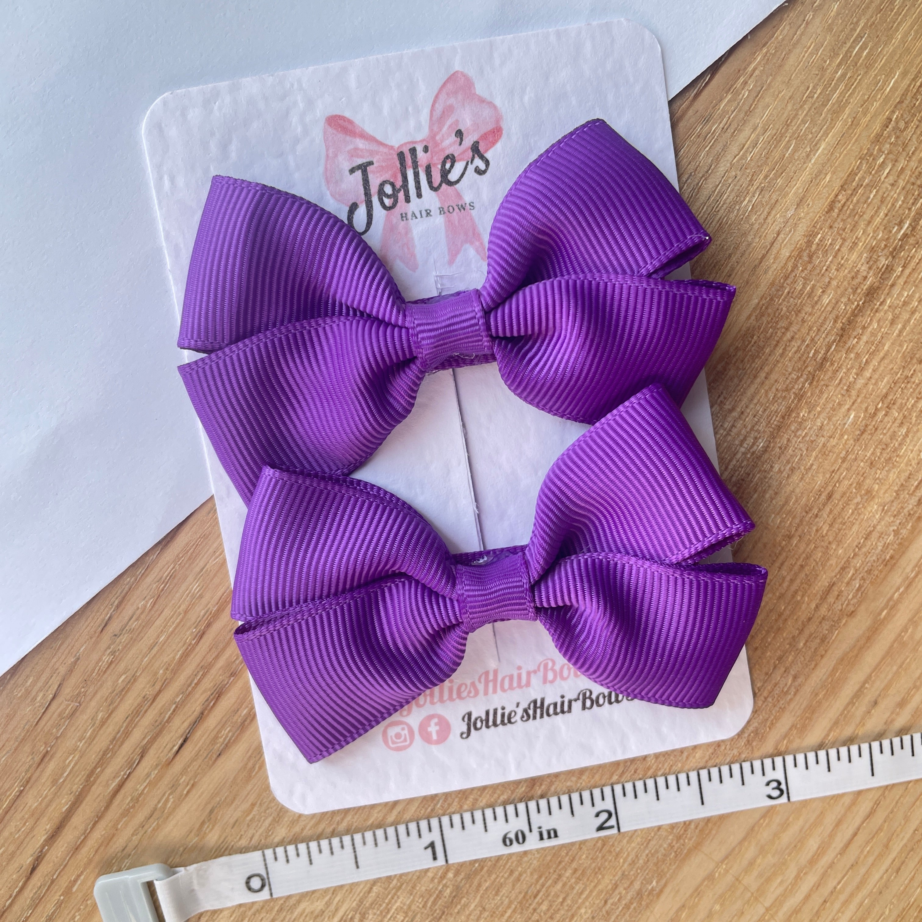 2.75" Purple Classic Hair Bows (Pair) – Grosgrain Ribbon with Lined Alligator Clips