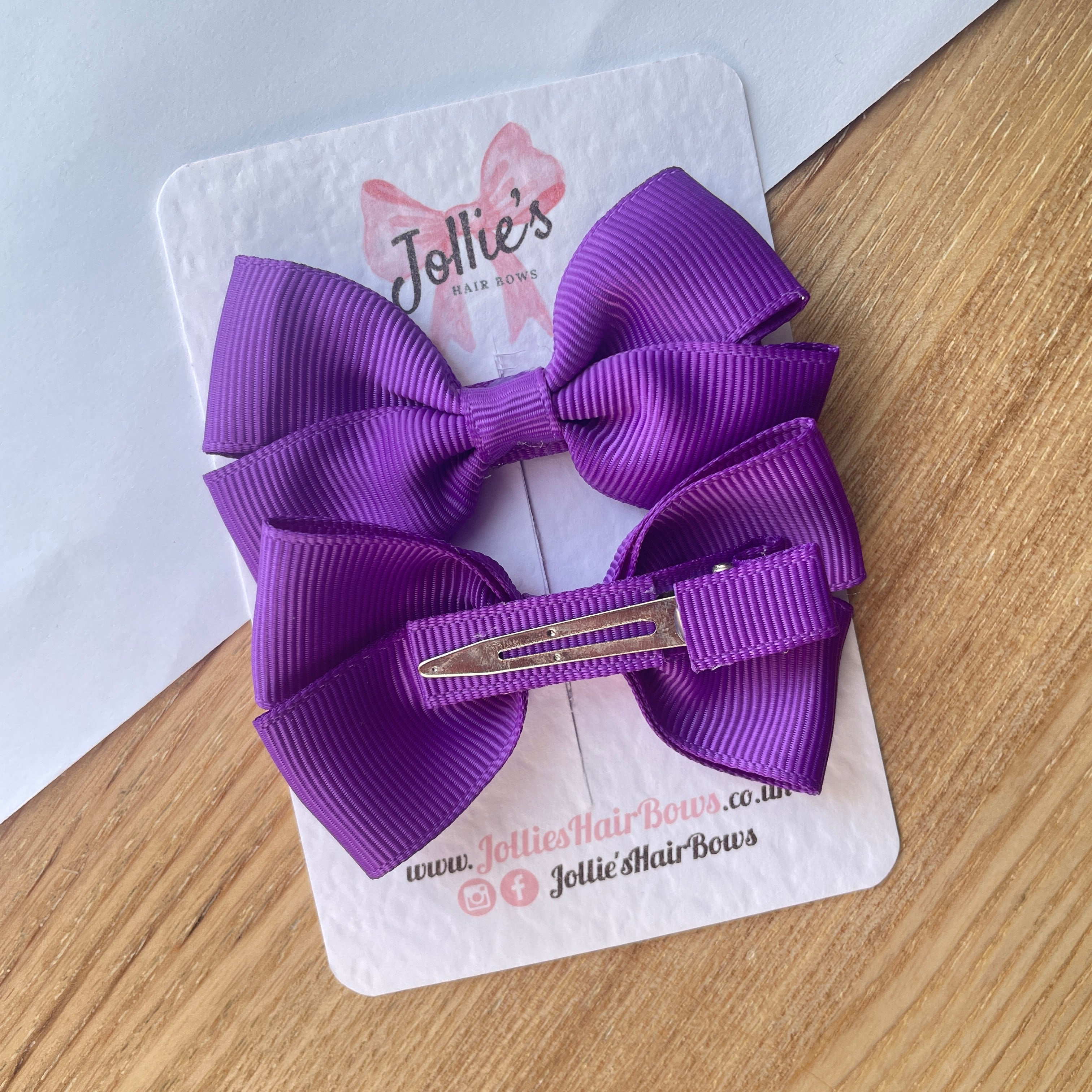 2.75" Purple Classic Hair Bows (Pair) – Grosgrain Ribbon with Lined Alligator Clips