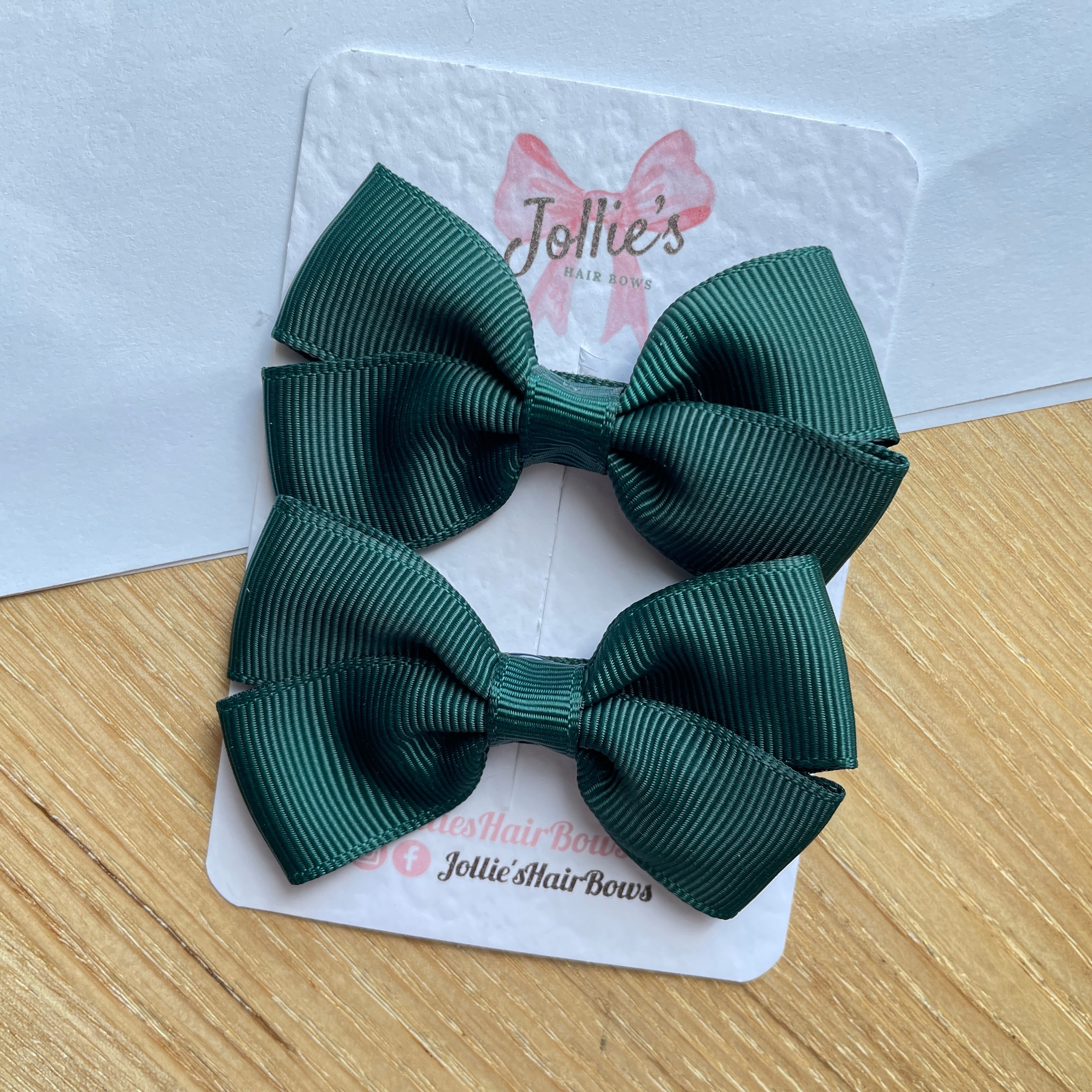 2.75" Spruce Classic Hair Bows (Pair) – Grosgrain Ribbon with Lined Alligator Clips