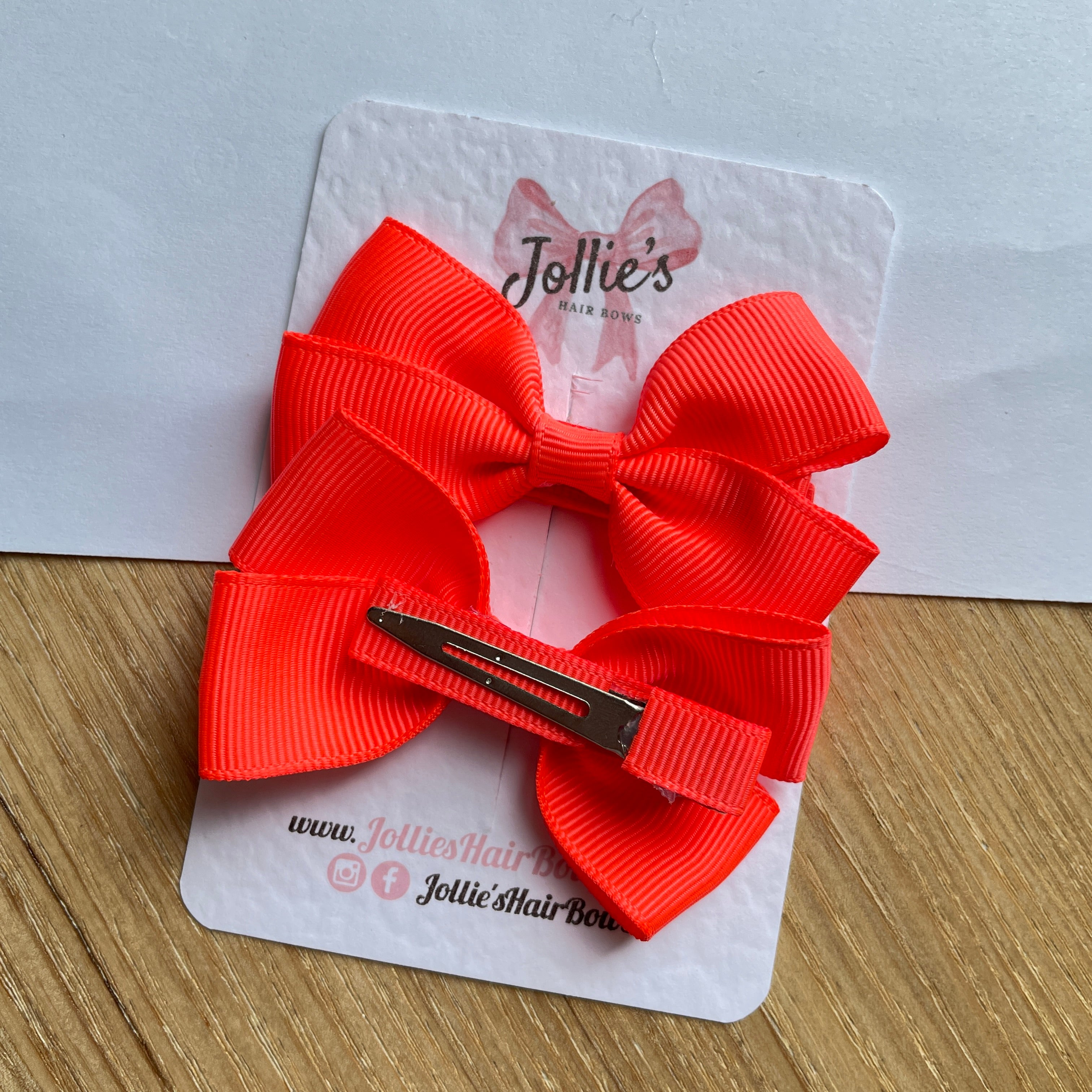 2.75" Neon Orange Classic Hair Bows (Pair) – Grosgrain Ribbon with Lined Alligator Clips