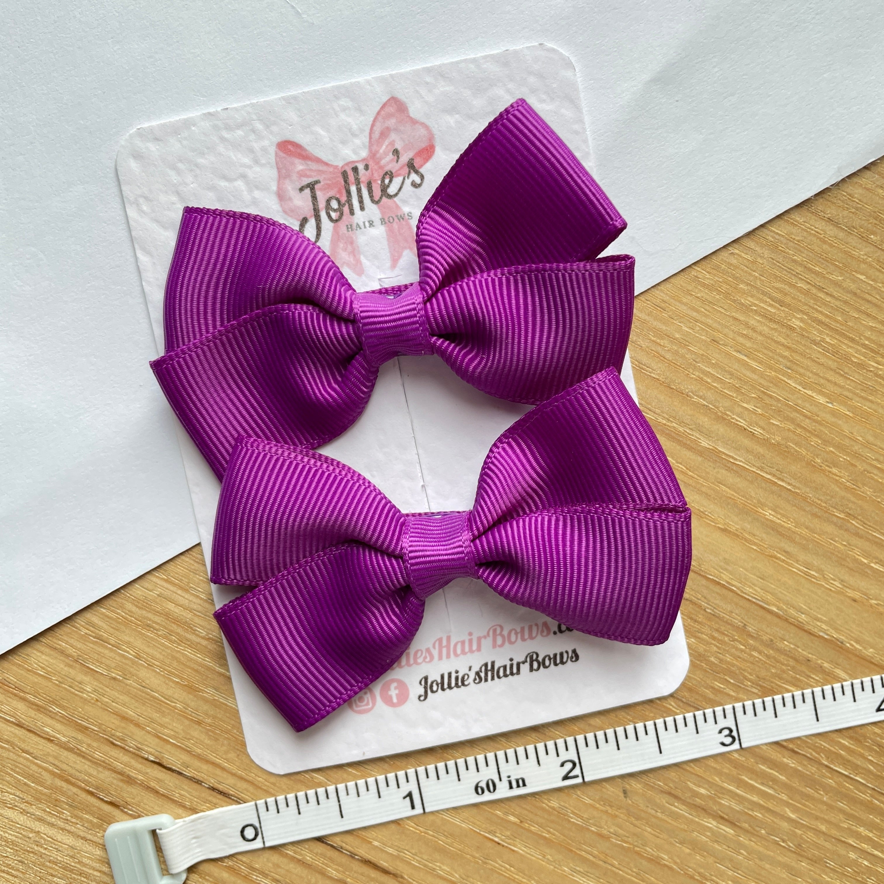 2.75" Ultra Violet Classic Hair Bows (Pair) – Grosgrain Ribbon with Lined Alligator Clips