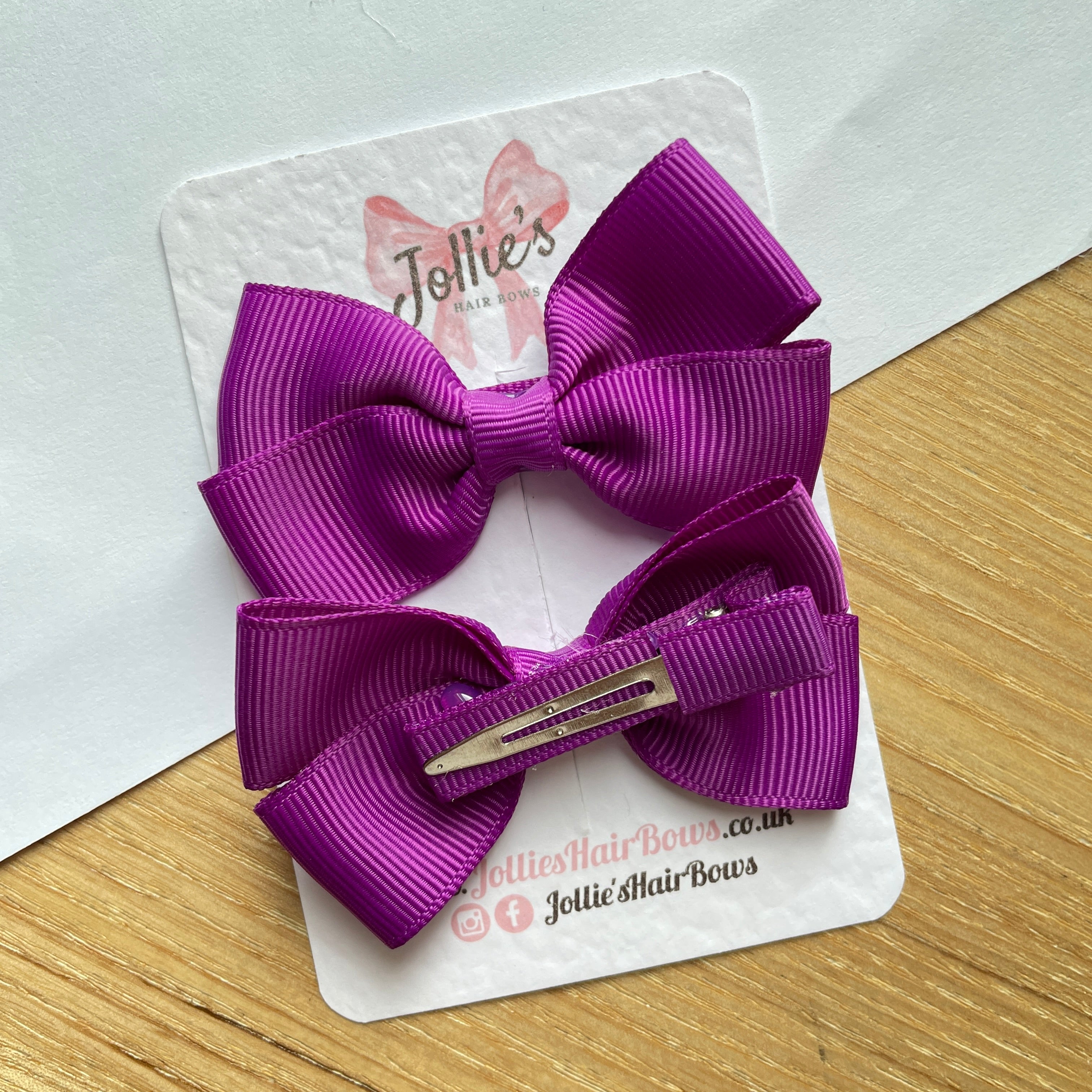 2.75" Ultra Violet Classic Hair Bows (Pair) – Grosgrain Ribbon with Lined Alligator Clips