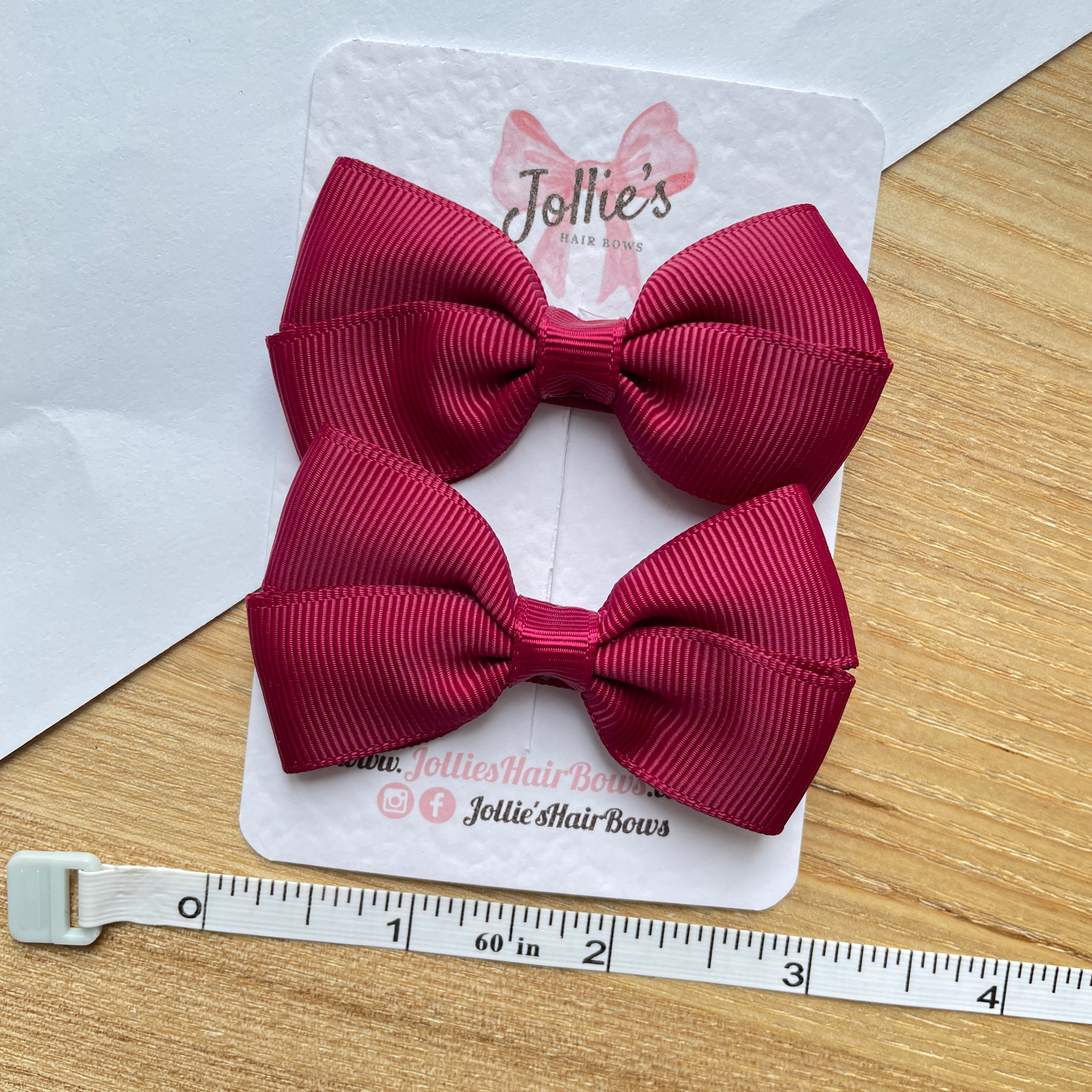 2.75" Wine Classic Hair Bows (Pair) – Grosgrain Ribbon with Lined Alligator Clips