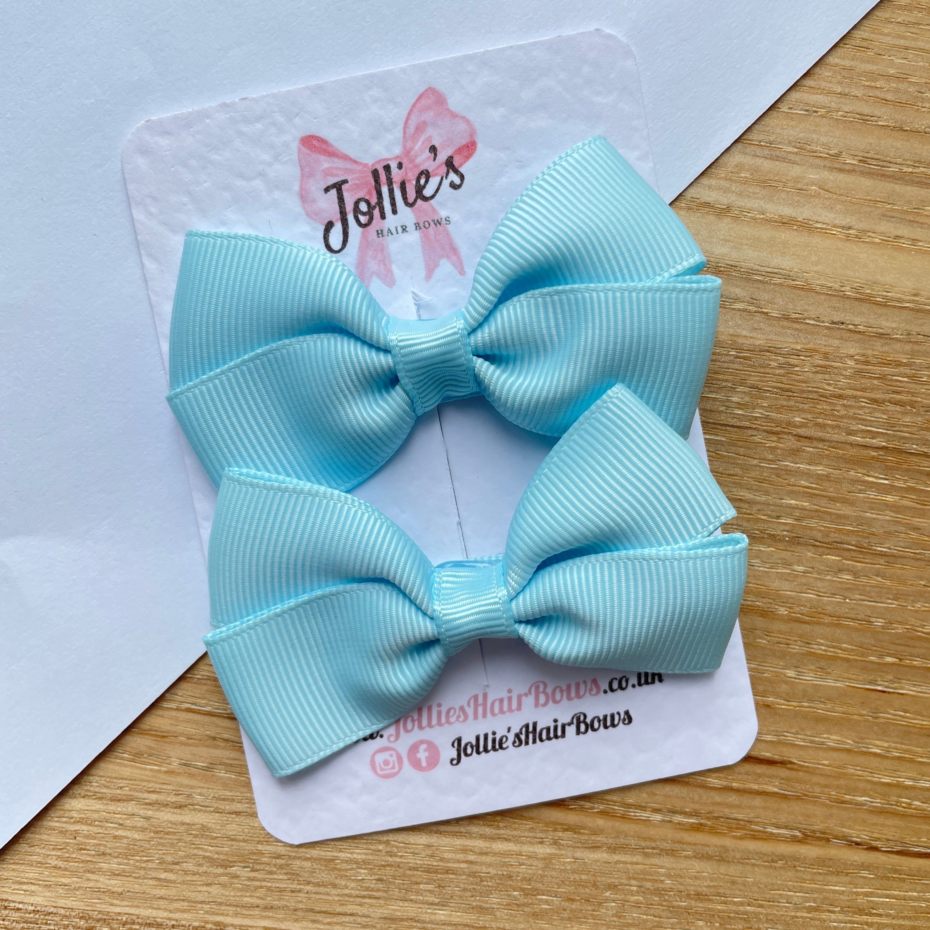 2.75" Light Blue Classic Hair Bows (Pair) – Grosgrain Ribbon with Lined Alligator Clips