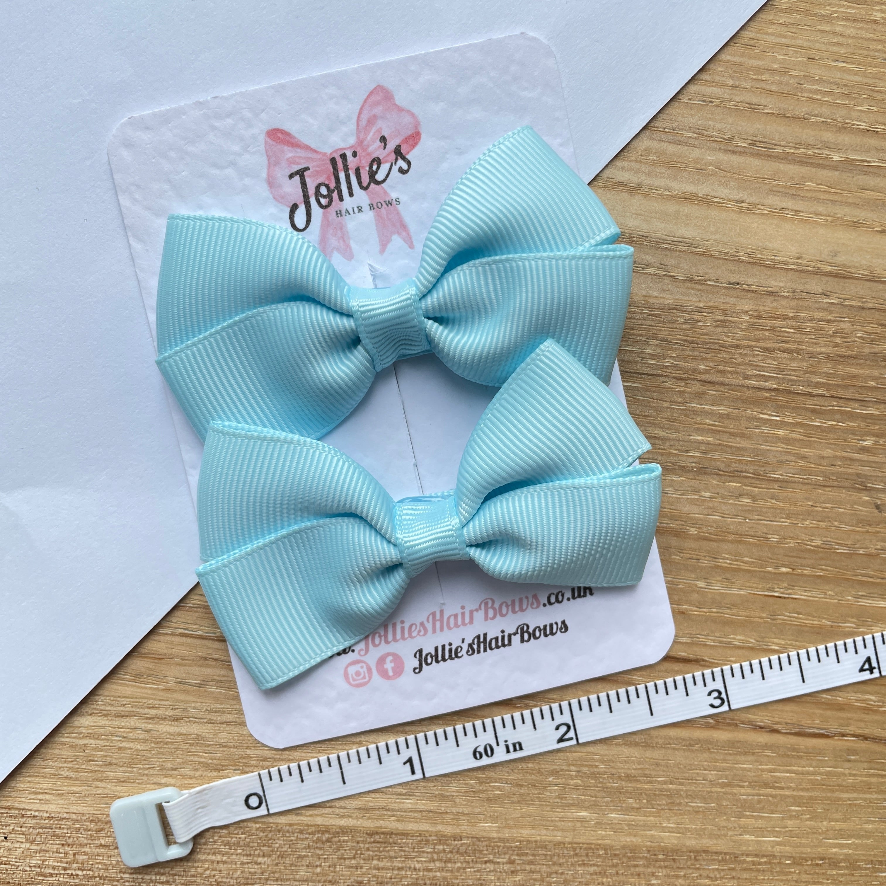 2.75" Light Blue Classic Hair Bows (Pair) – Grosgrain Ribbon with Lined Alligator Clips