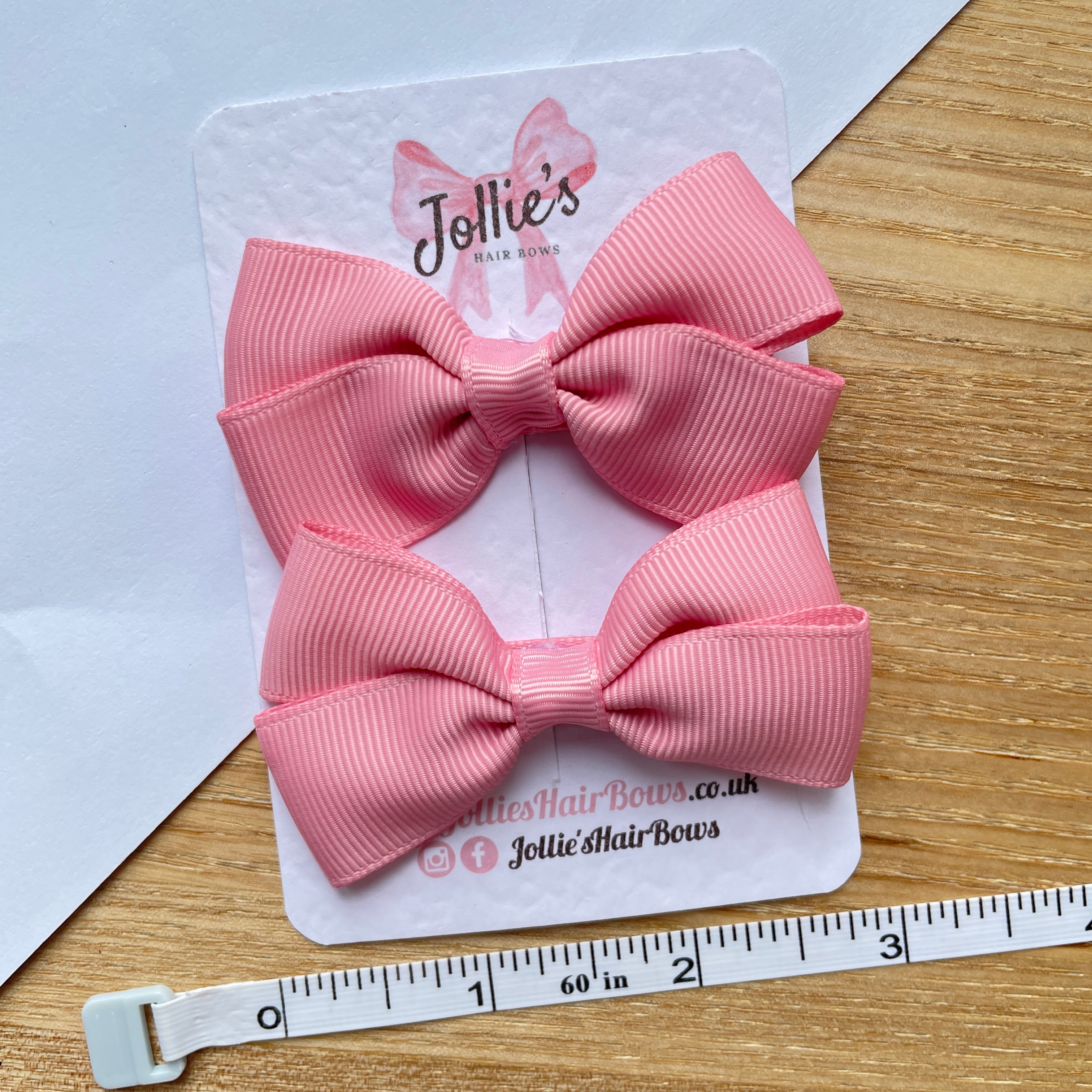2.75" Rose Pink Classic Hair Bows (Pair) – Grosgrain Ribbon with Lined Alligator Clips