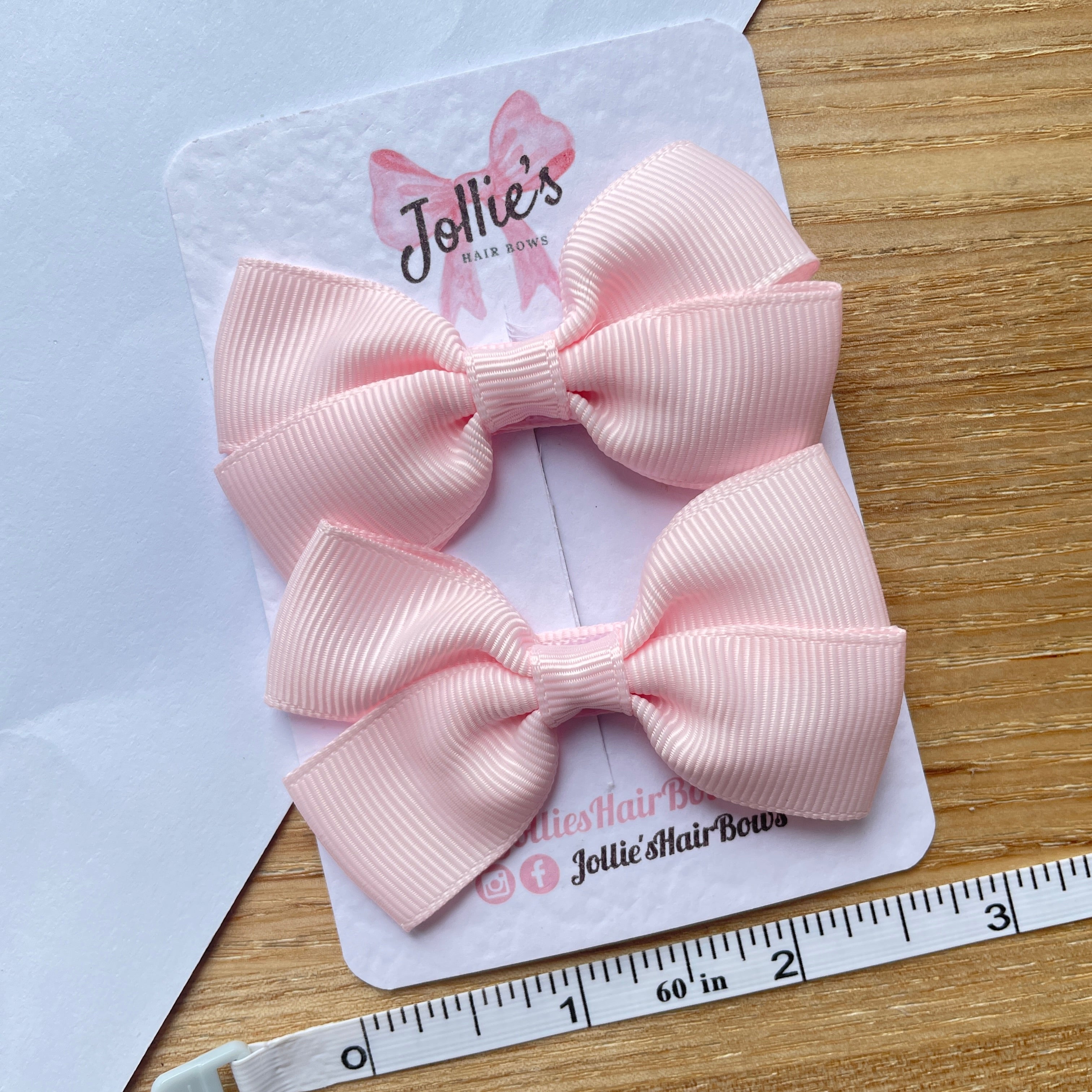 2.75" Powder Pink Classic Hair Bows (Pair) – Grosgrain Ribbon with Lined Alligator Clips