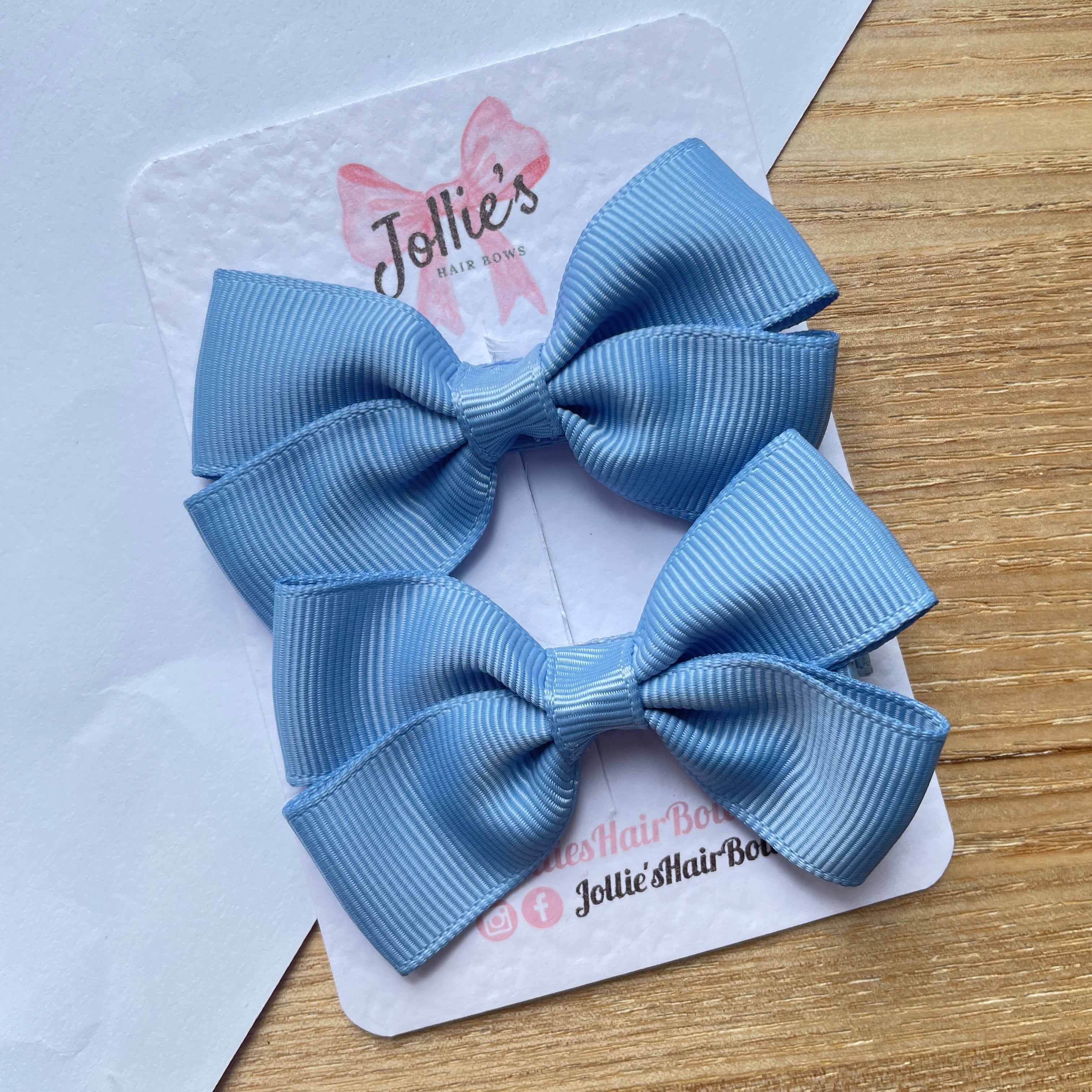 2.75" French Blue Classic Hair Bows (Pair) – Grosgrain Ribbon with Lined Alligator Clips