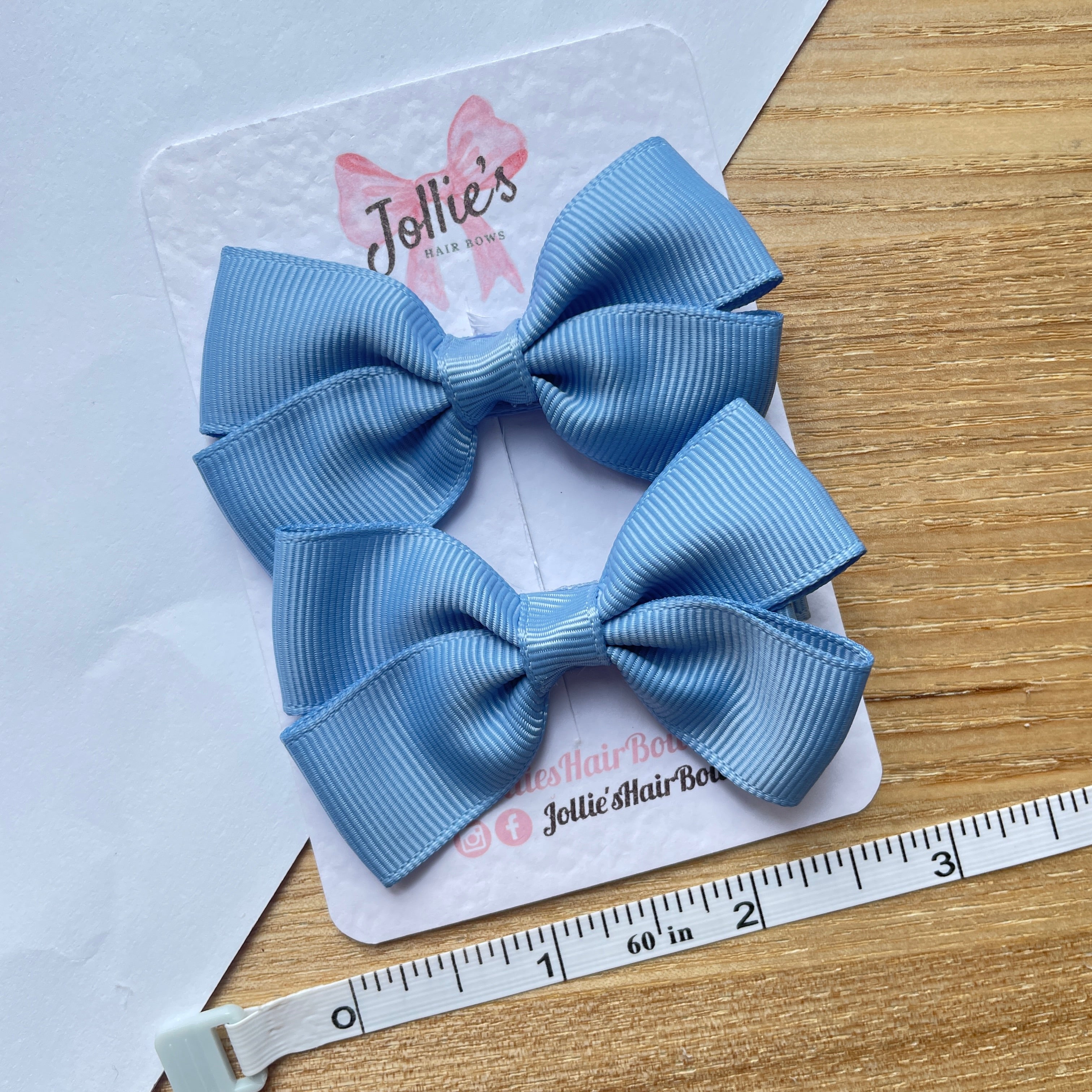2.75" French Blue Classic Hair Bows (Pair) – Grosgrain Ribbon with Lined Alligator Clips