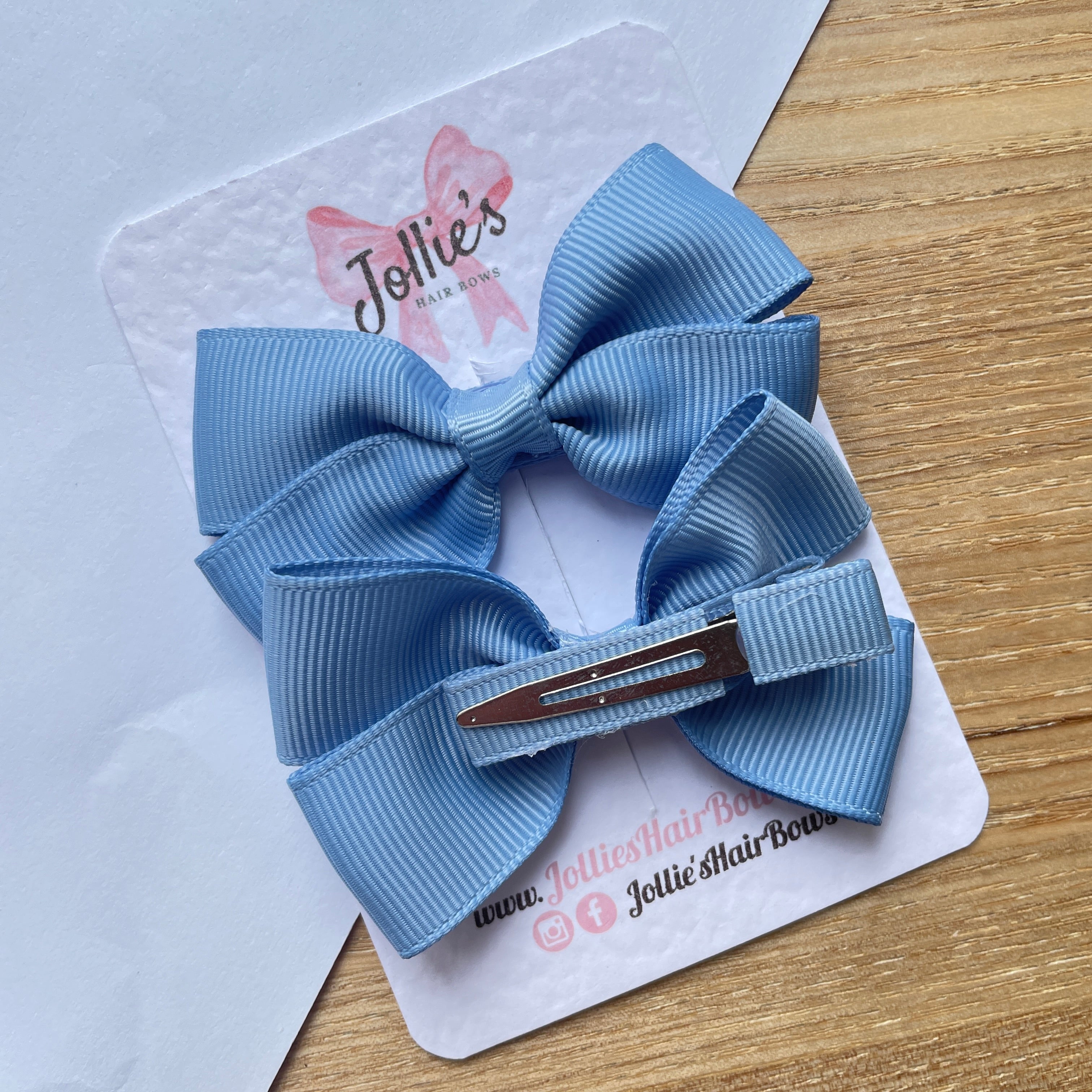 2.75" French Blue Classic Hair Bows (Pair) – Grosgrain Ribbon with Lined Alligator Clips