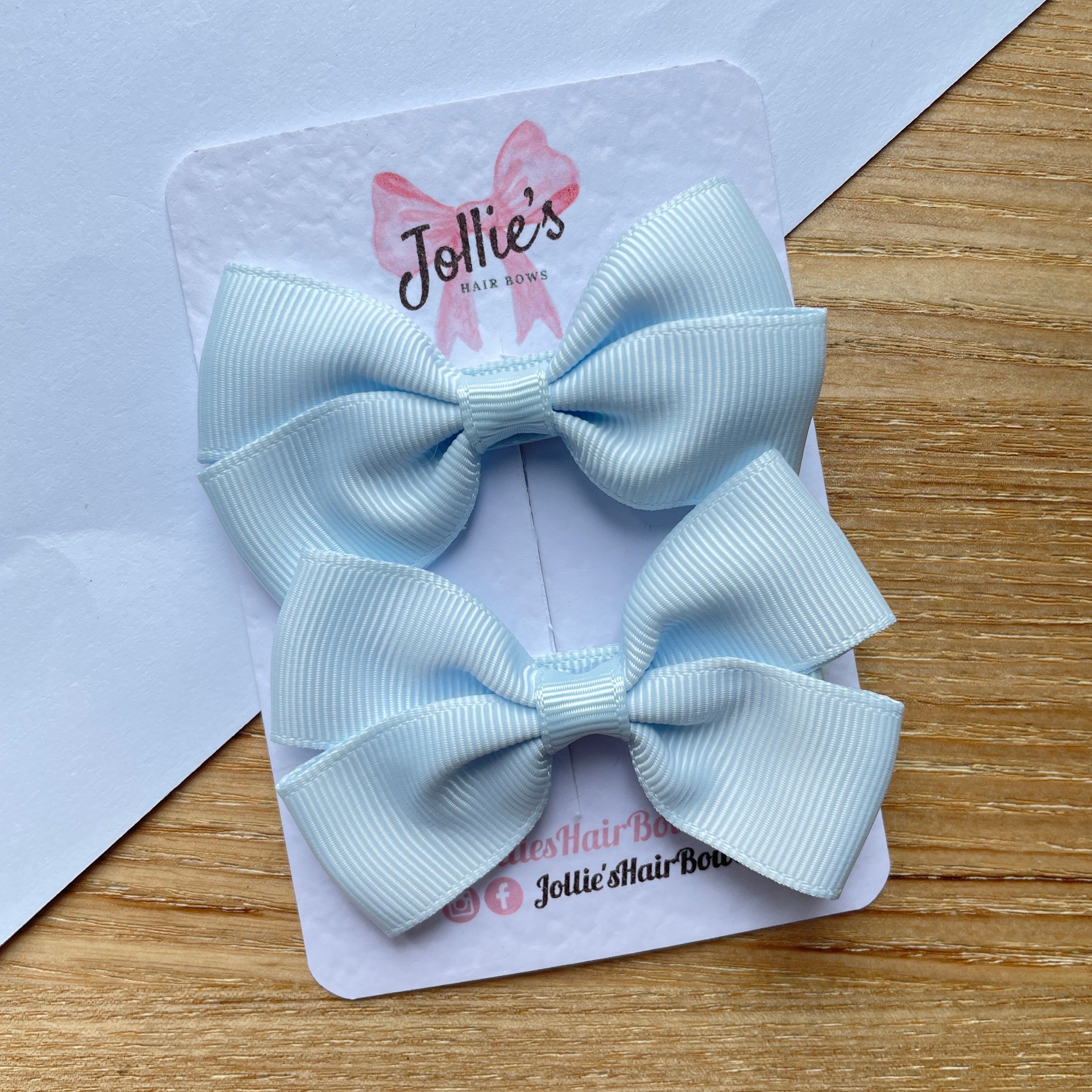 2.75" Blue Vapor Classic Hair Bows (Pair) – Grosgrain Ribbon with Lined Alligator Clips