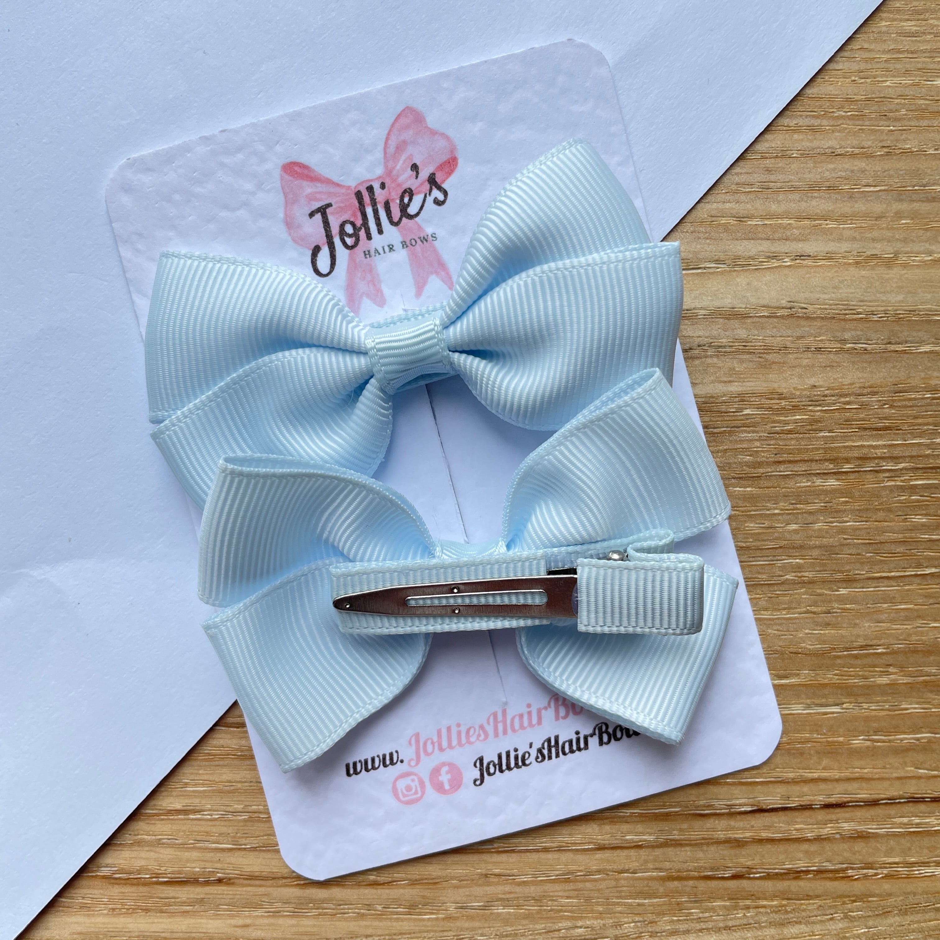2.75" Blue Vapor Classic Hair Bows (Pair) – Grosgrain Ribbon with Lined Alligator Clips