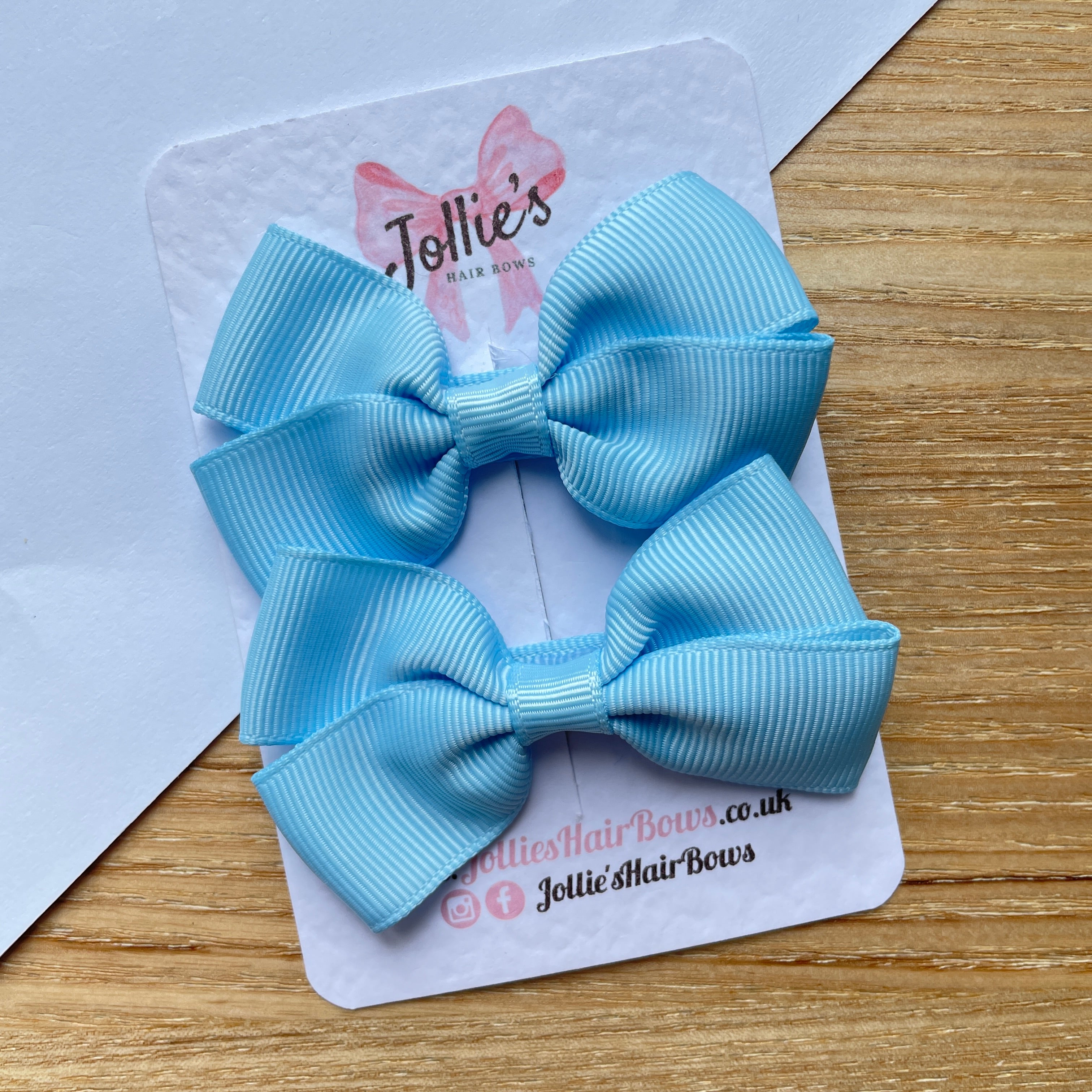 2.75" Blue Topaz Classic Hair Bows (Pair) – Grosgrain Ribbon with Lined Alligator Clips