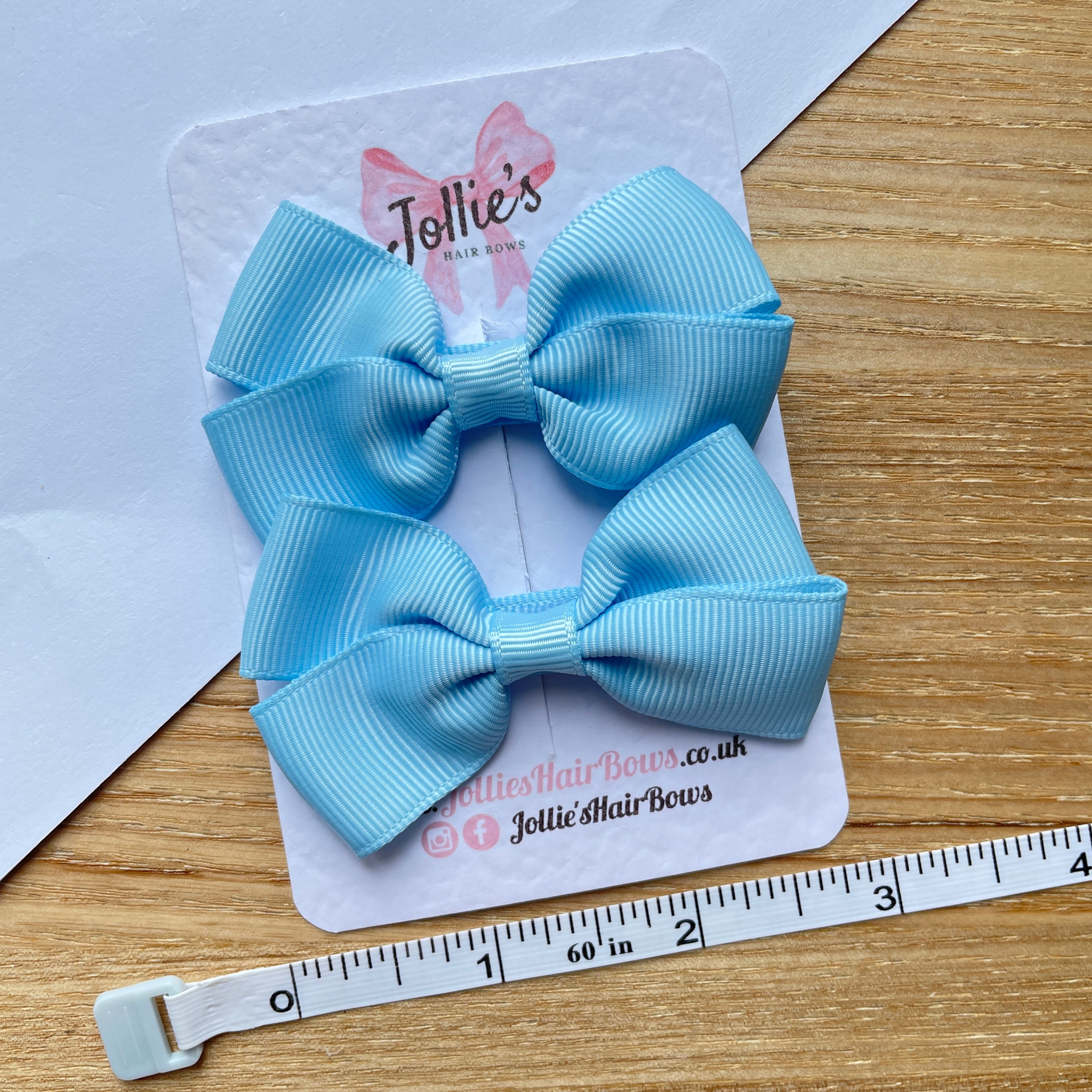 2.75" Blue Topaz Classic Hair Bows (Pair) – Grosgrain Ribbon with Lined Alligator Clips