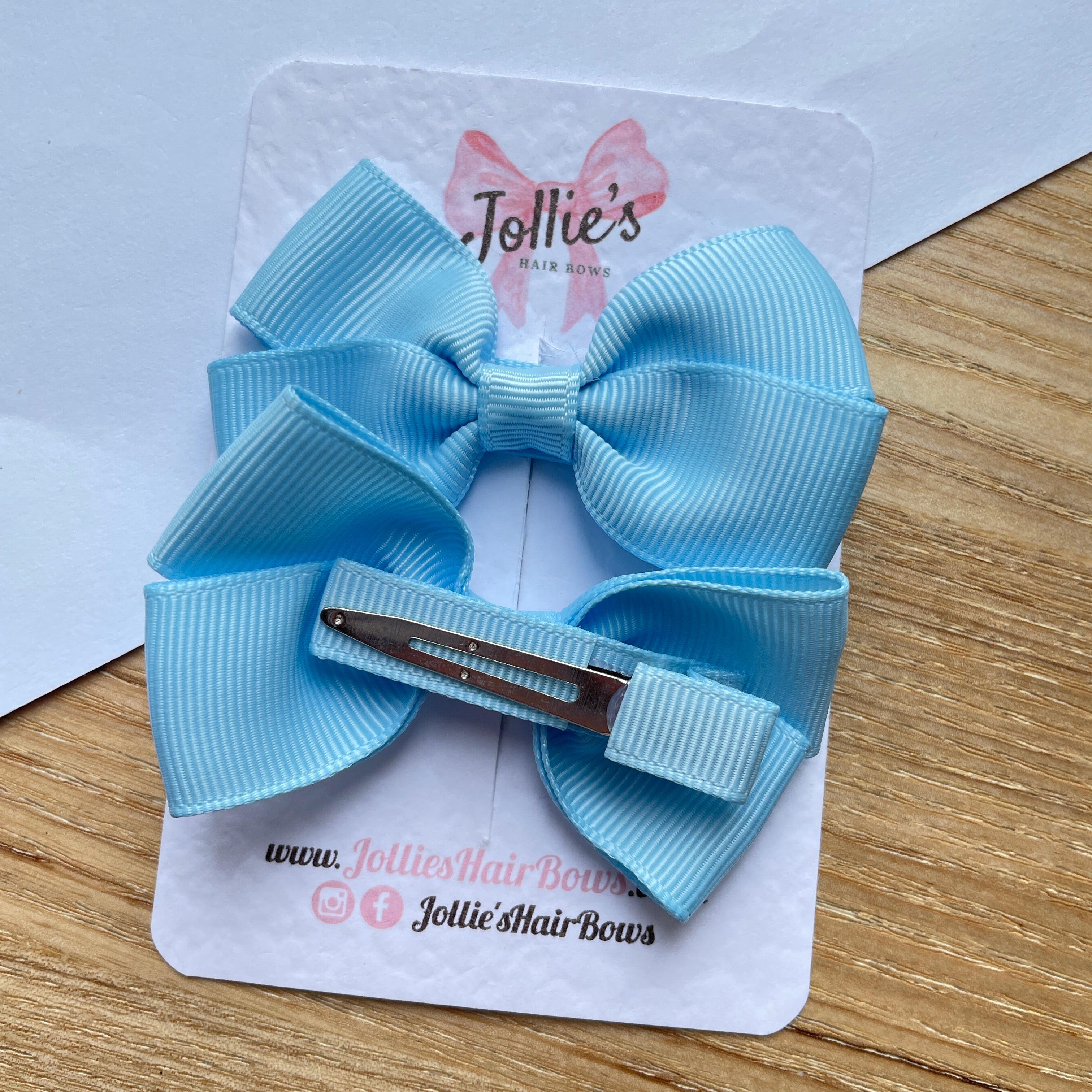 2.75" Blue Topaz Classic Hair Bows (Pair) – Grosgrain Ribbon with Lined Alligator Clips