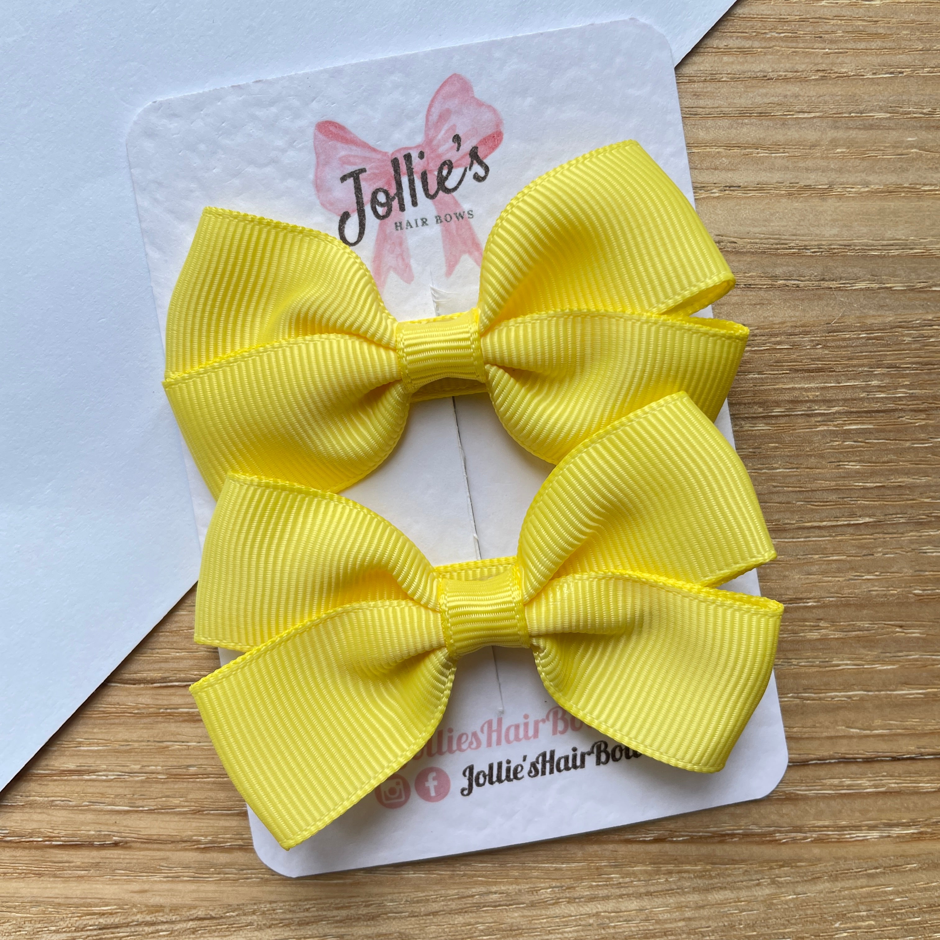 2.75" Lemon Classic Hair Bows (Pair) – Grosgrain Ribbon with Lined Alligator Clips