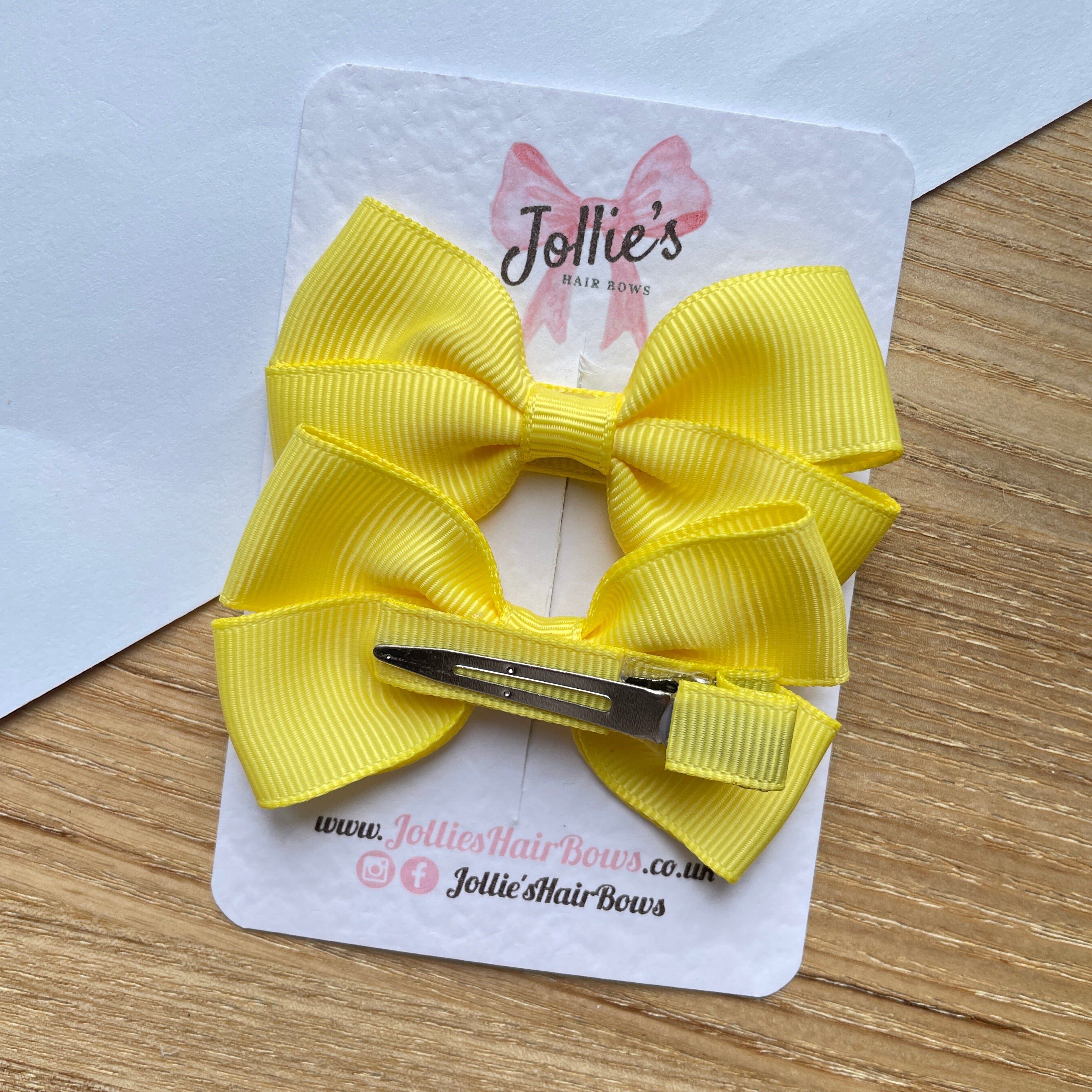 2.75" Lemon Classic Hair Bows (Pair) – Grosgrain Ribbon with Lined Alligator Clips