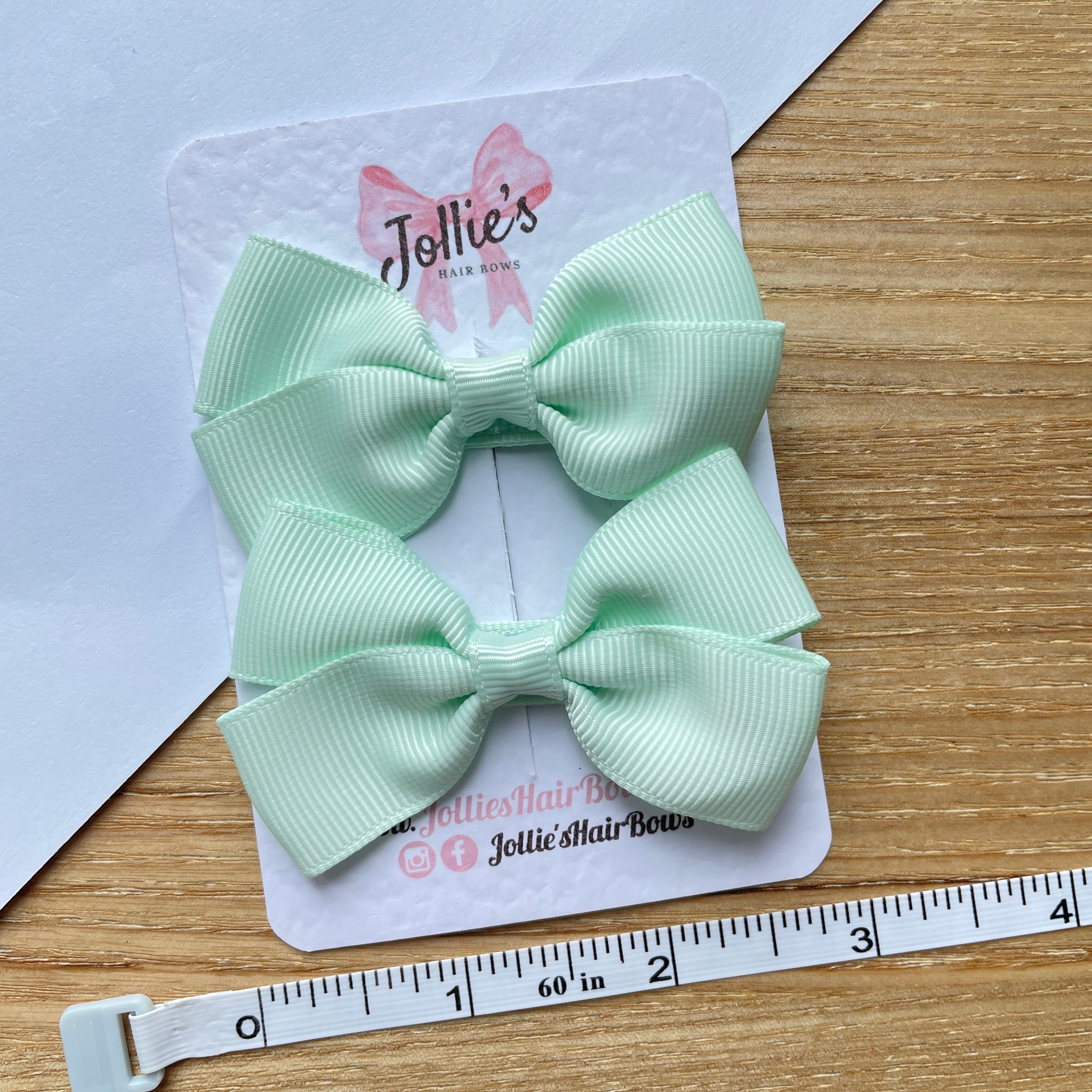 2.75" Ice Mint Classic Hair Bows (Pair) – Grosgrain Ribbon with Lined Alligator Clips