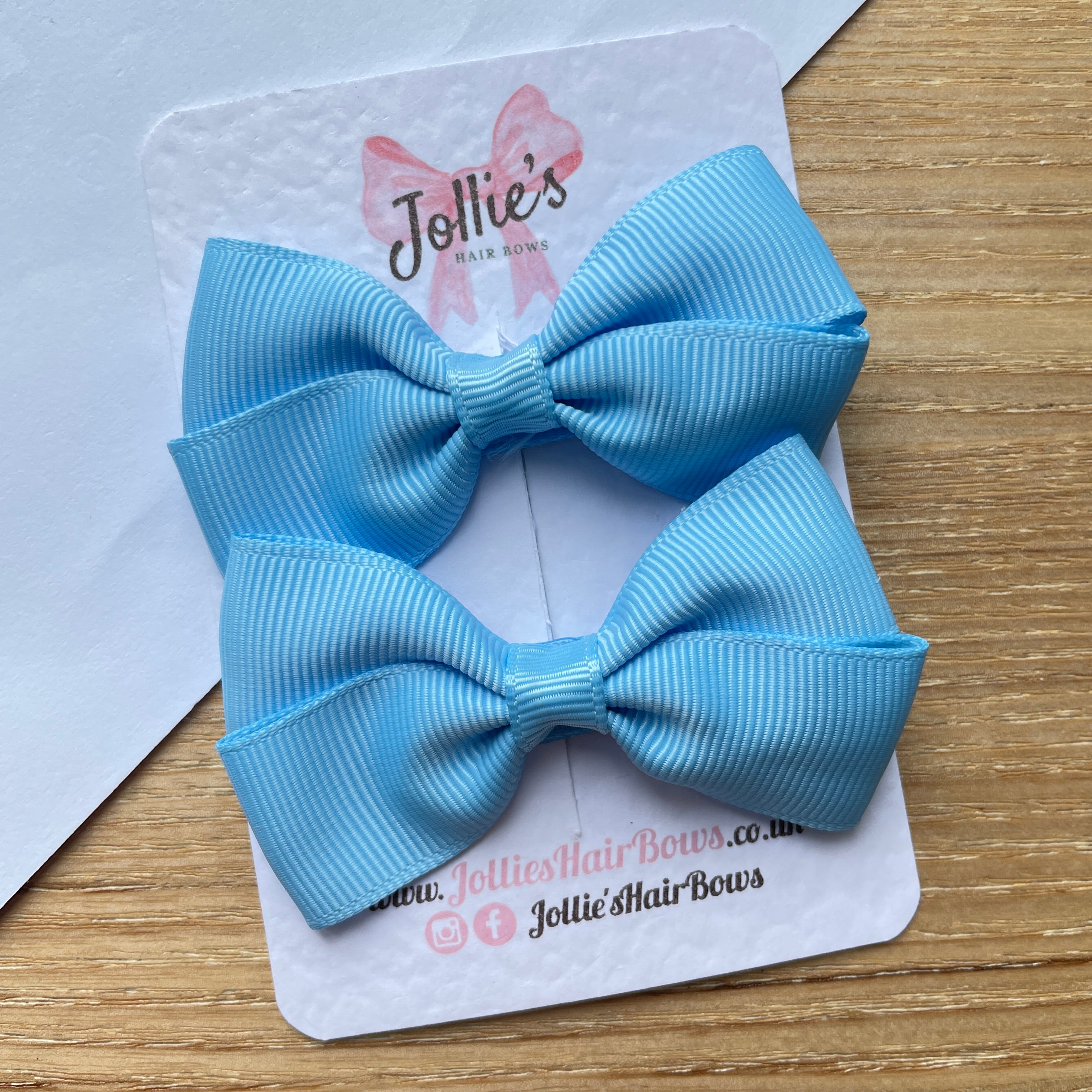 2.75" Blue Mist Classic Hair Bows (Pair) – Grosgrain Ribbon with Lined Alligator Clips