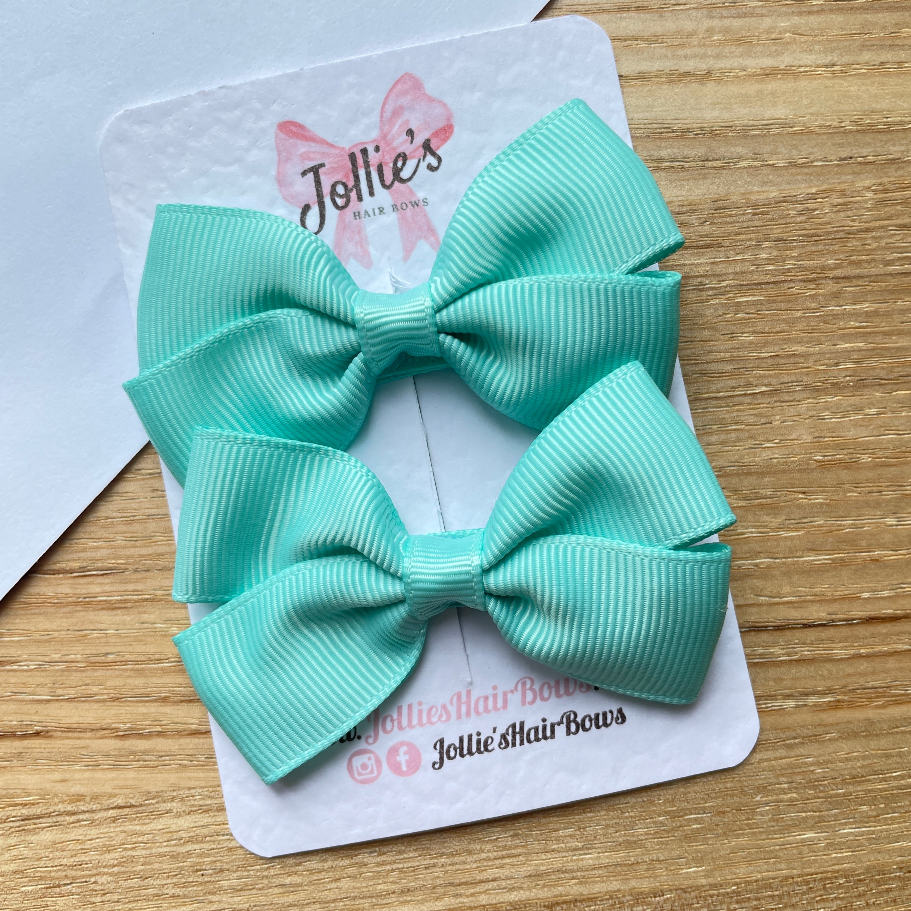 2.75" Aqua Classic Hair Bows (Pair) – Grosgrain Ribbon with Lined Alligator Clips