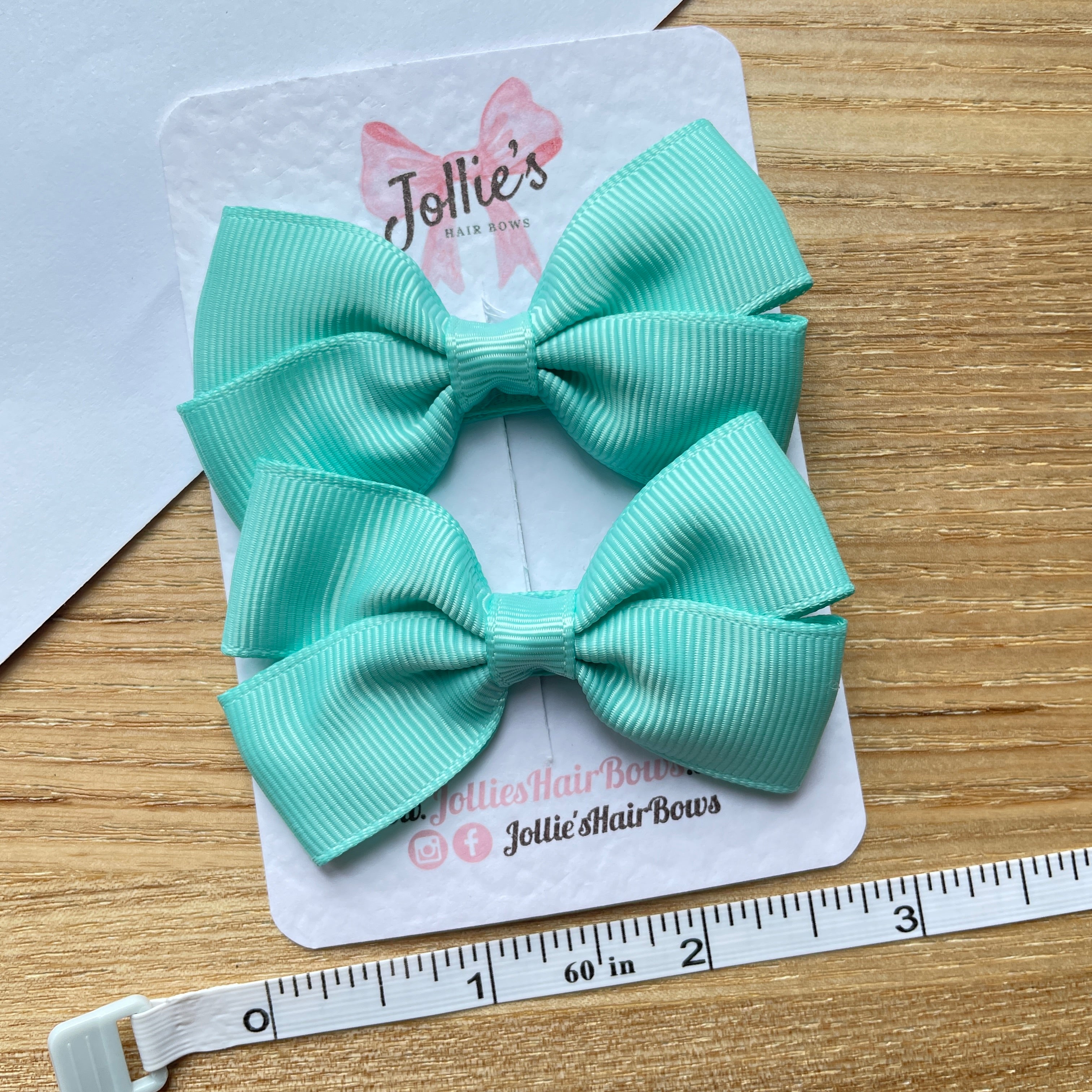 2.75" Aqua Classic Hair Bows (Pair) – Grosgrain Ribbon with Lined Alligator Clips