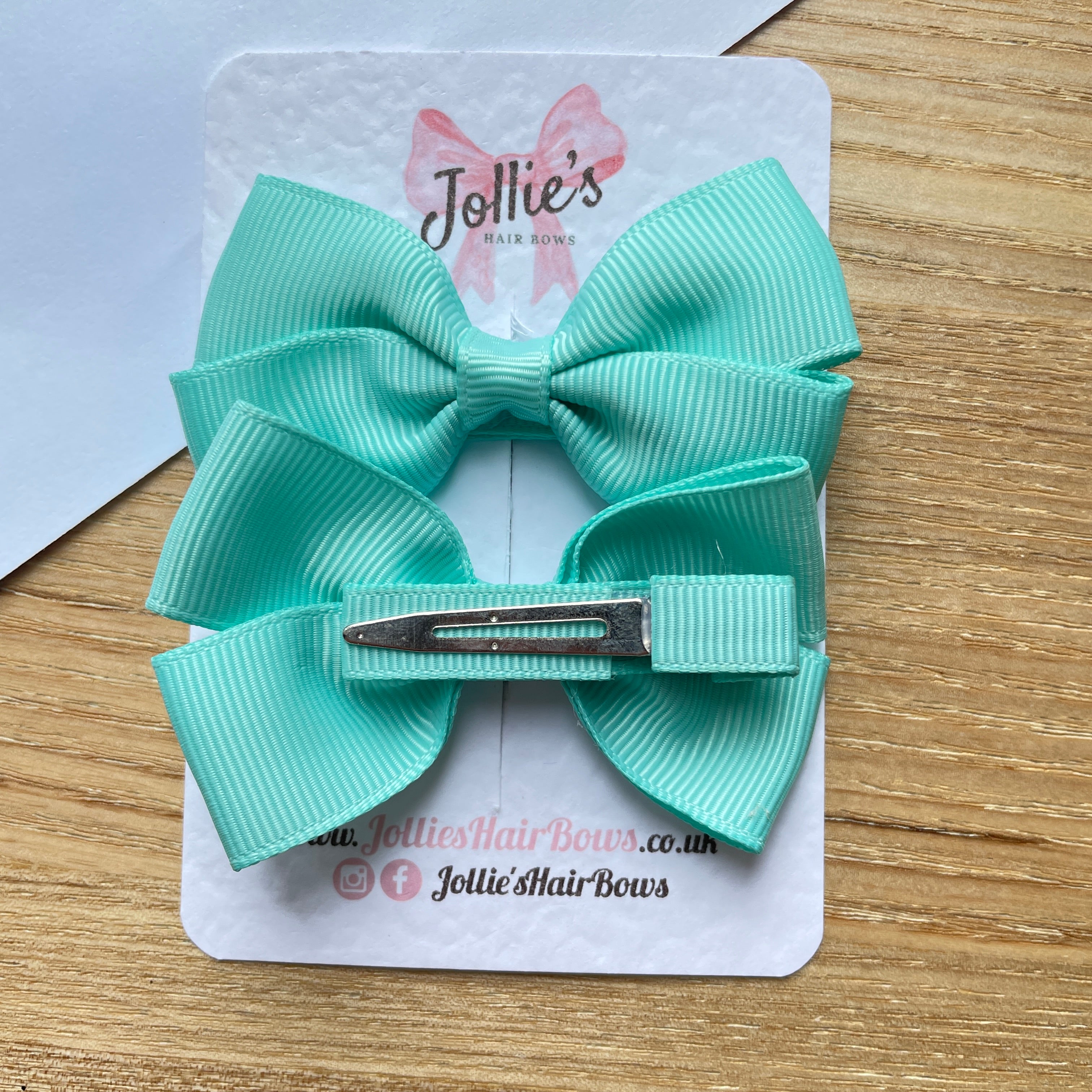 2.75" Aqua Classic Hair Bows (Pair) – Grosgrain Ribbon with Lined Alligator Clips