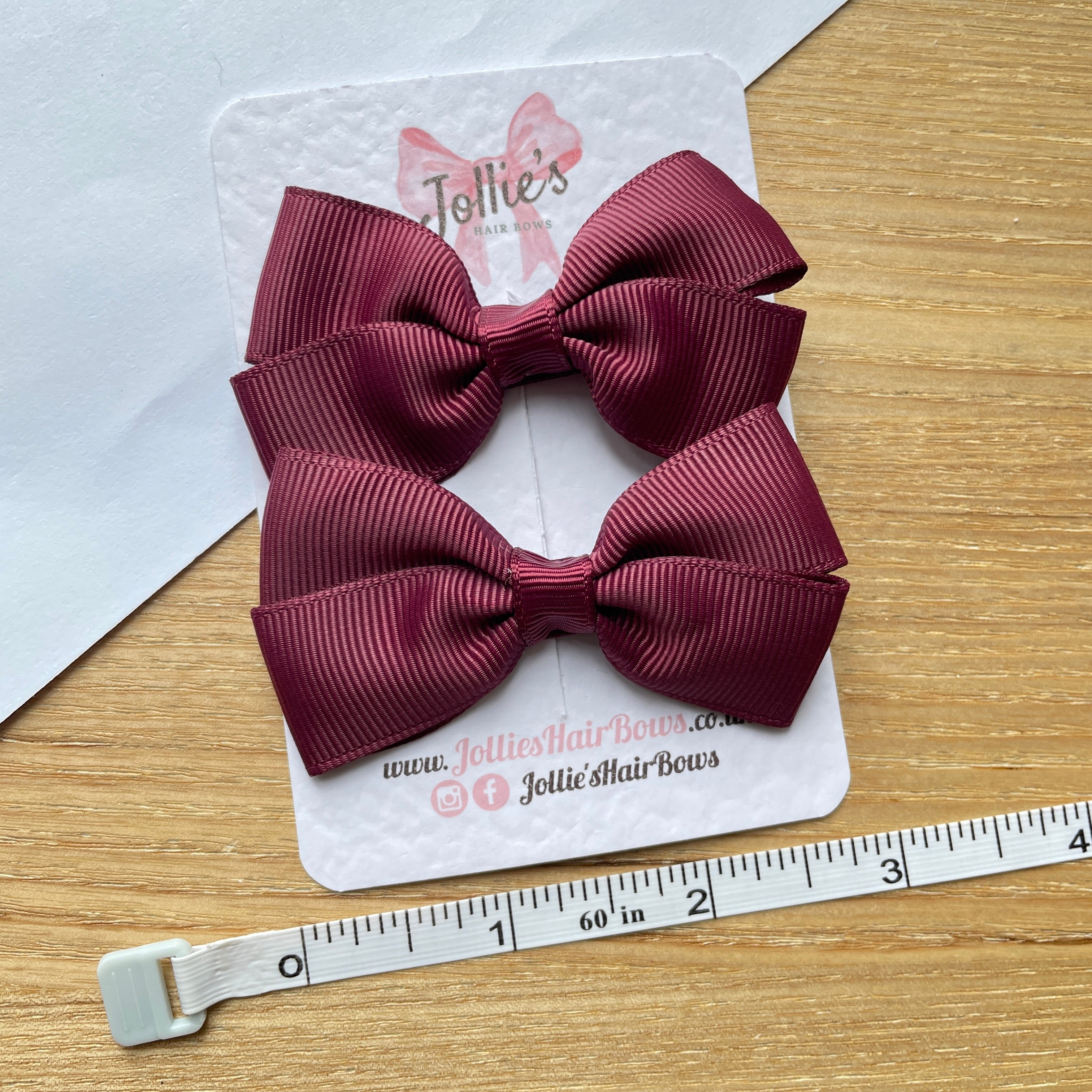 2.75" Burgundy Classic Hair Bows (Pair) – Grosgrain Ribbon with Lined Alligator Clips