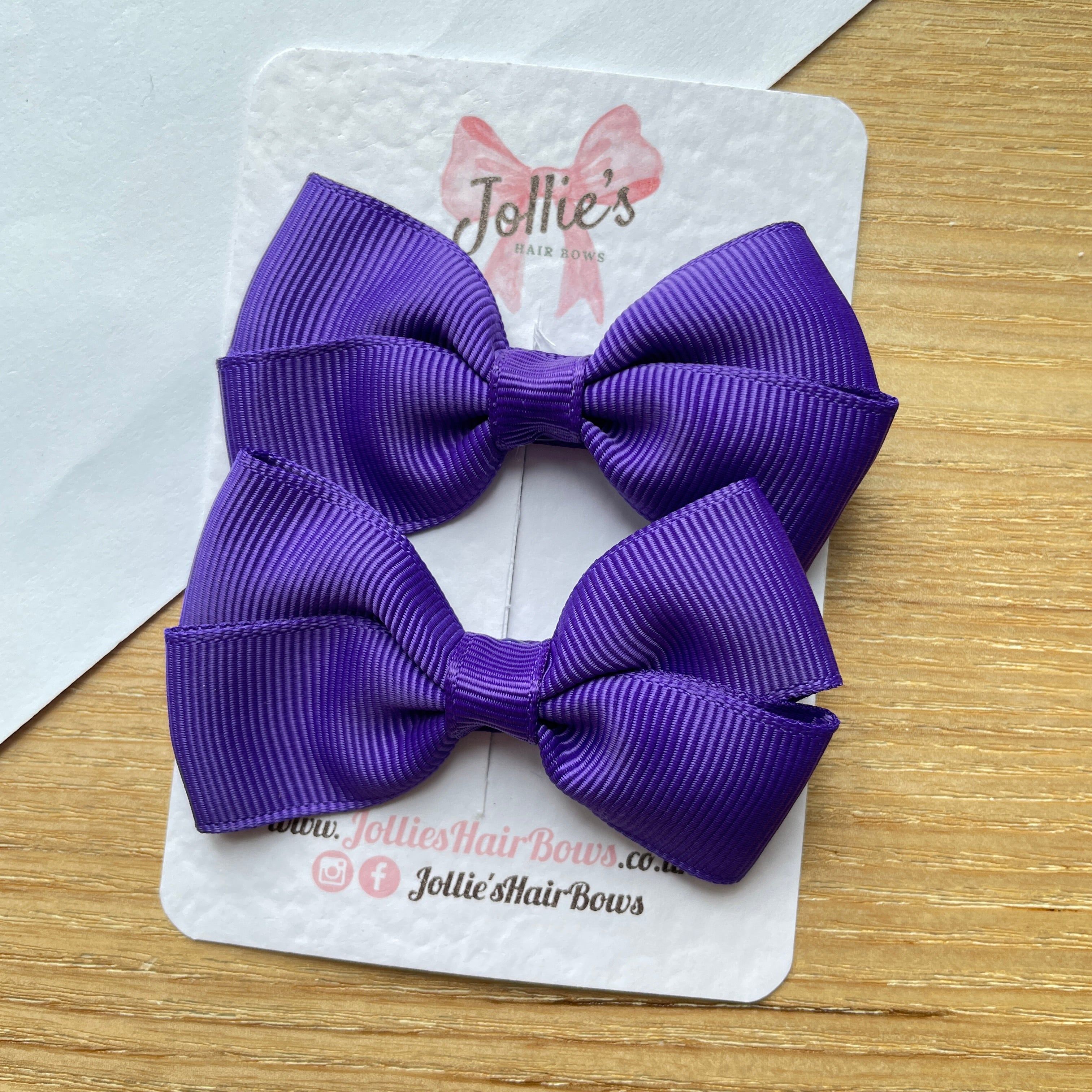 2.75" Regal Purple Classic Hair Bows (Pair) – Grosgrain Ribbon with Lined Alligator Clips