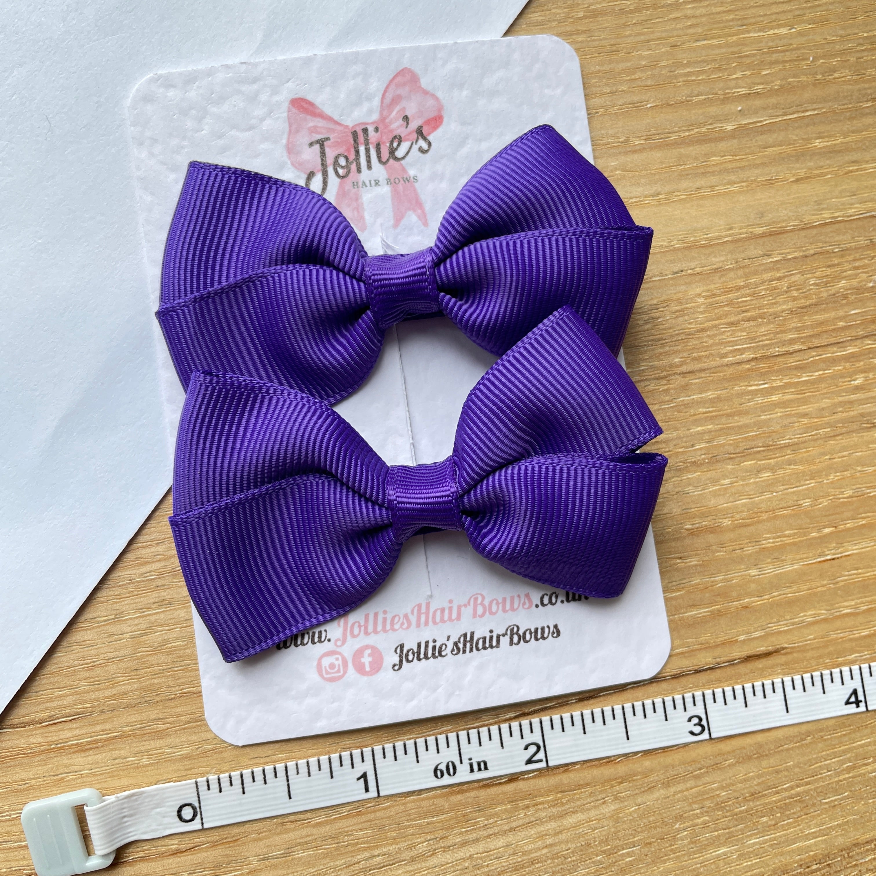 2.75" Regal Purple Classic Hair Bows (Pair) – Grosgrain Ribbon with Lined Alligator Clips
