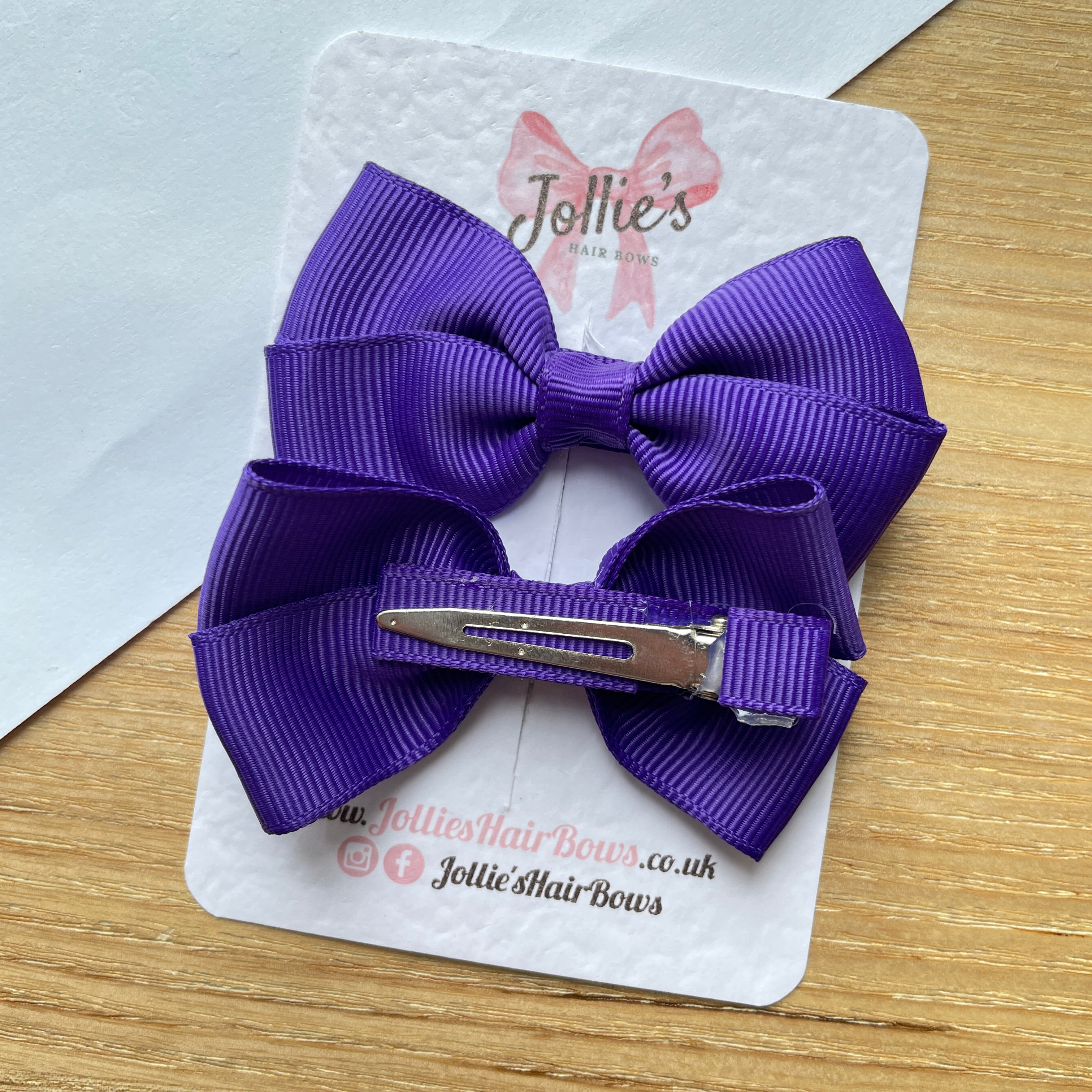 2.75" Regal Purple Classic Hair Bows (Pair) – Grosgrain Ribbon with Lined Alligator Clips