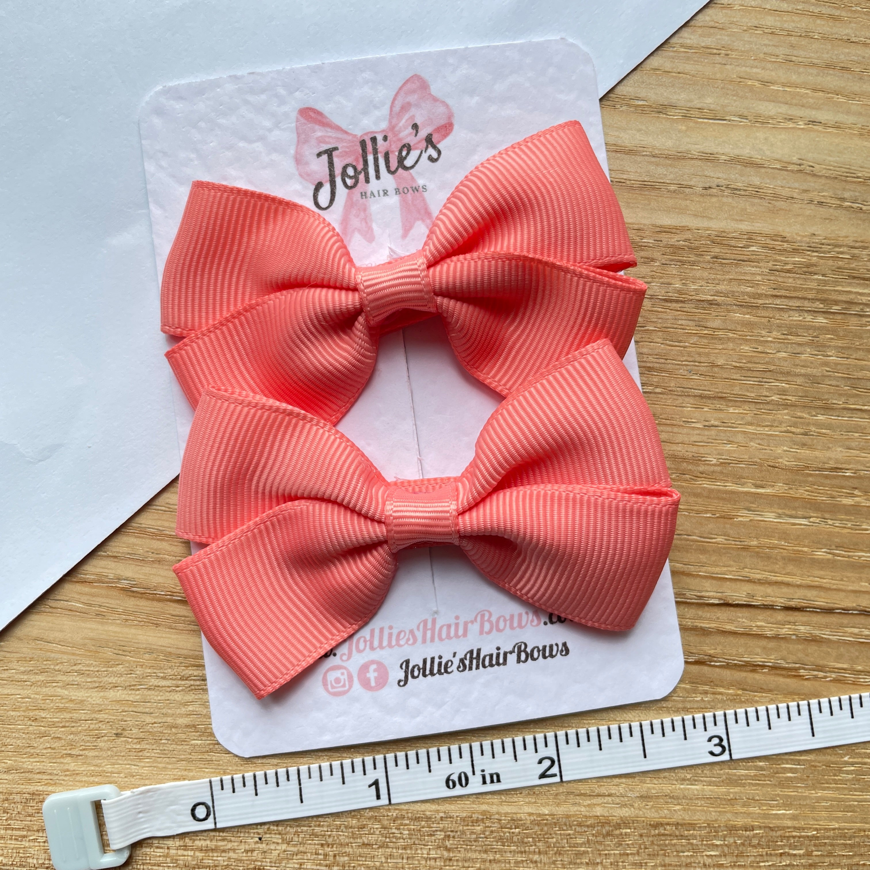 2.75" Light Coral Classic Hair Bows (Pair) – Grosgrain Ribbon with Lined Alligator Clips