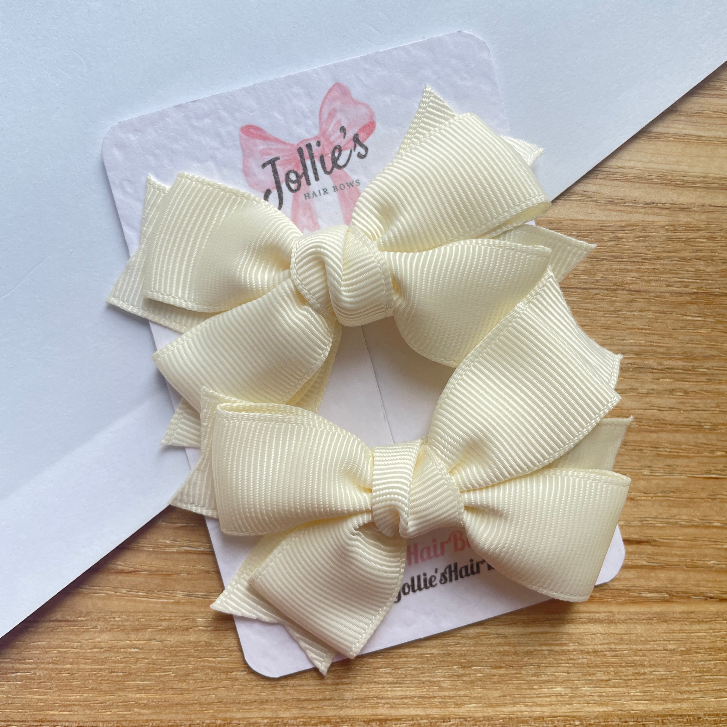3" Antique White Layered Hair Bows (Pair) β Grosgrain with Alligator Clip