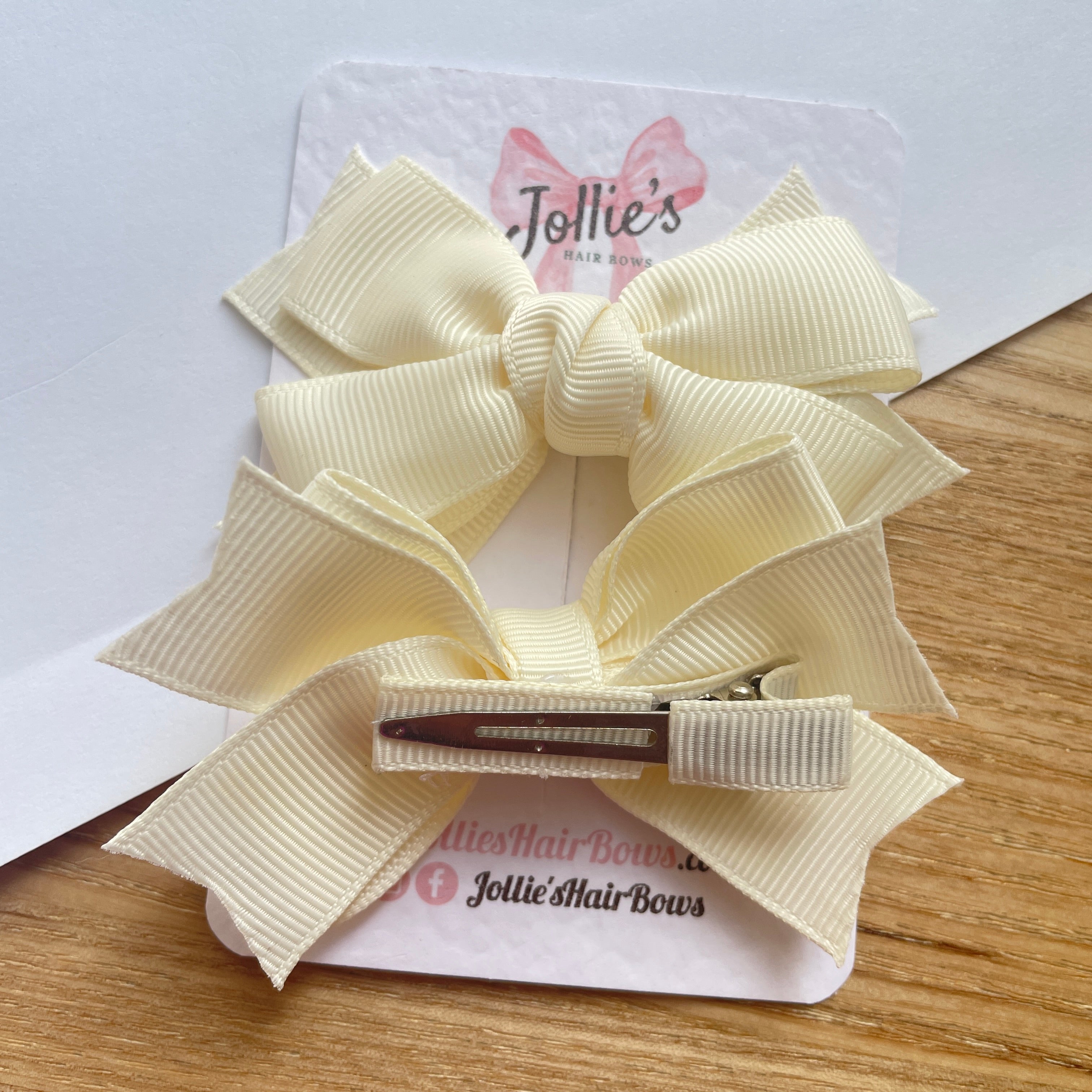 3" Antique White Layered Hair Bows (Pair) β Grosgrain with Alligator Clip