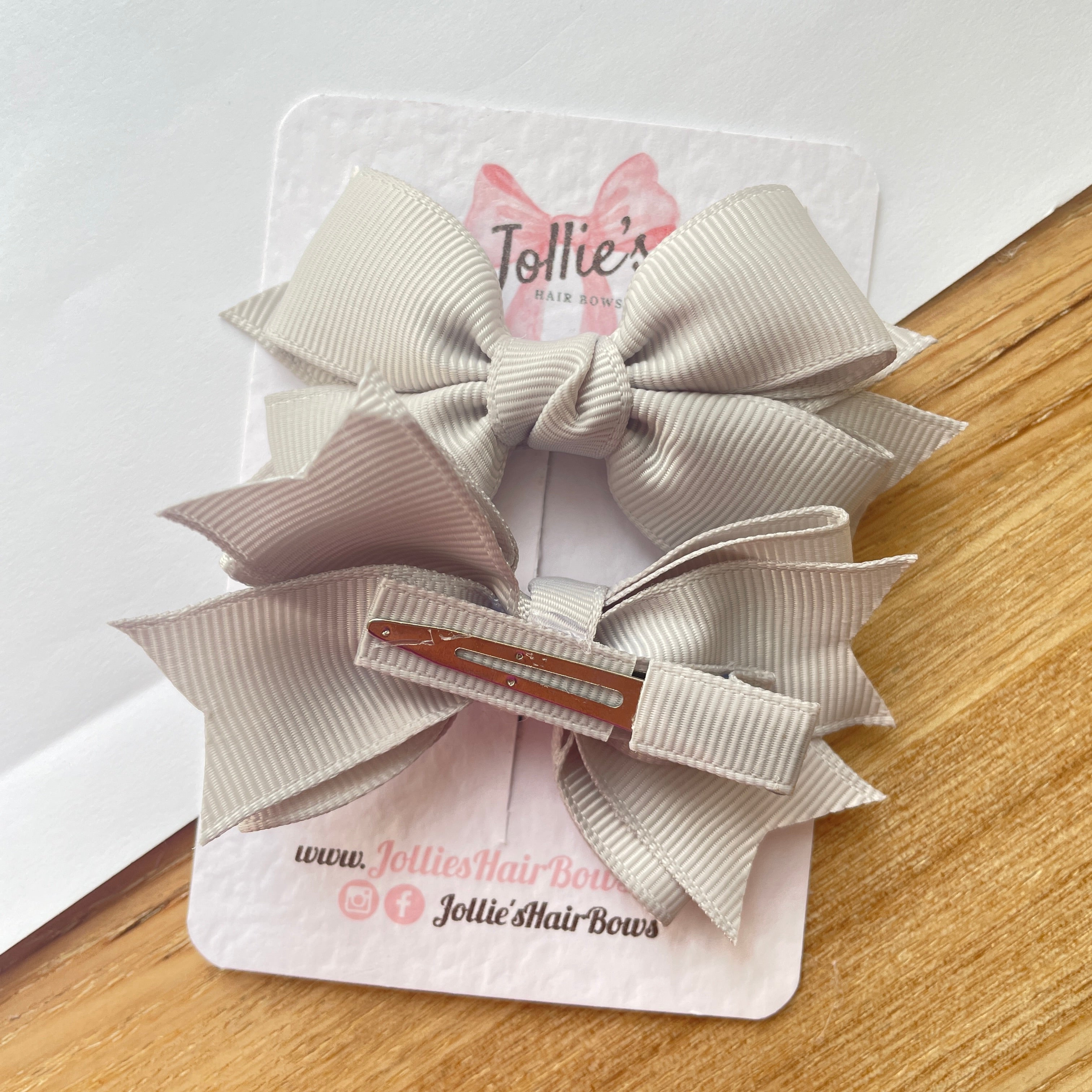 3" Shell Grey Layered Hair Bows (Pair) – Grosgrain with Alligator Clip