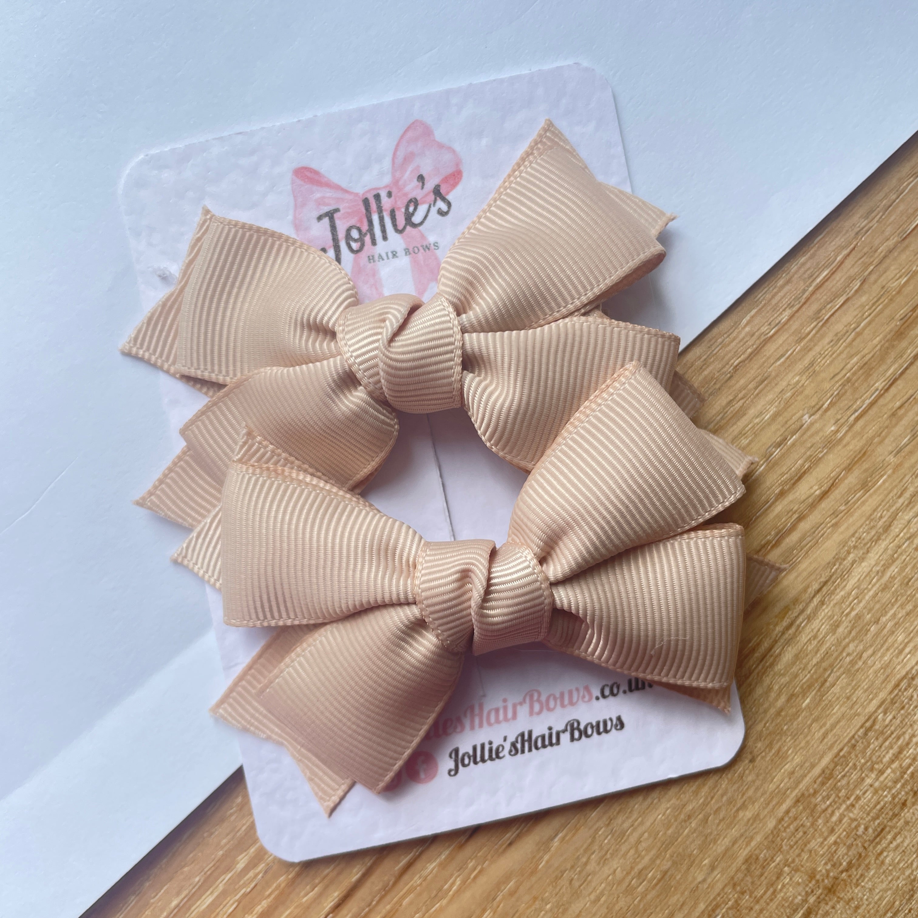 3" Tan Layered Hair Bows (Pair) – Grosgrain with Alligator Clip