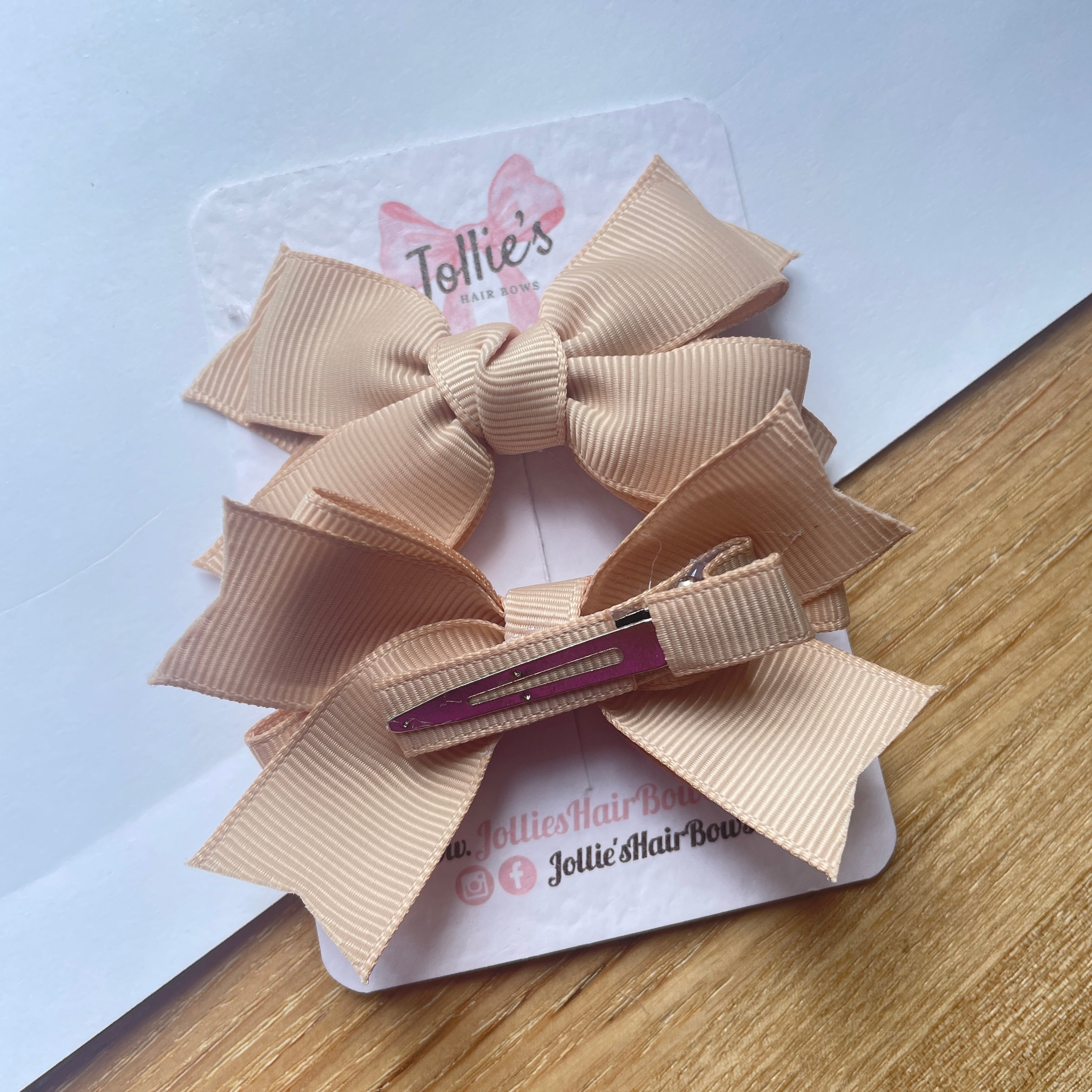 3" Tan Layered Hair Bows (Pair) – Grosgrain with Alligator Clip