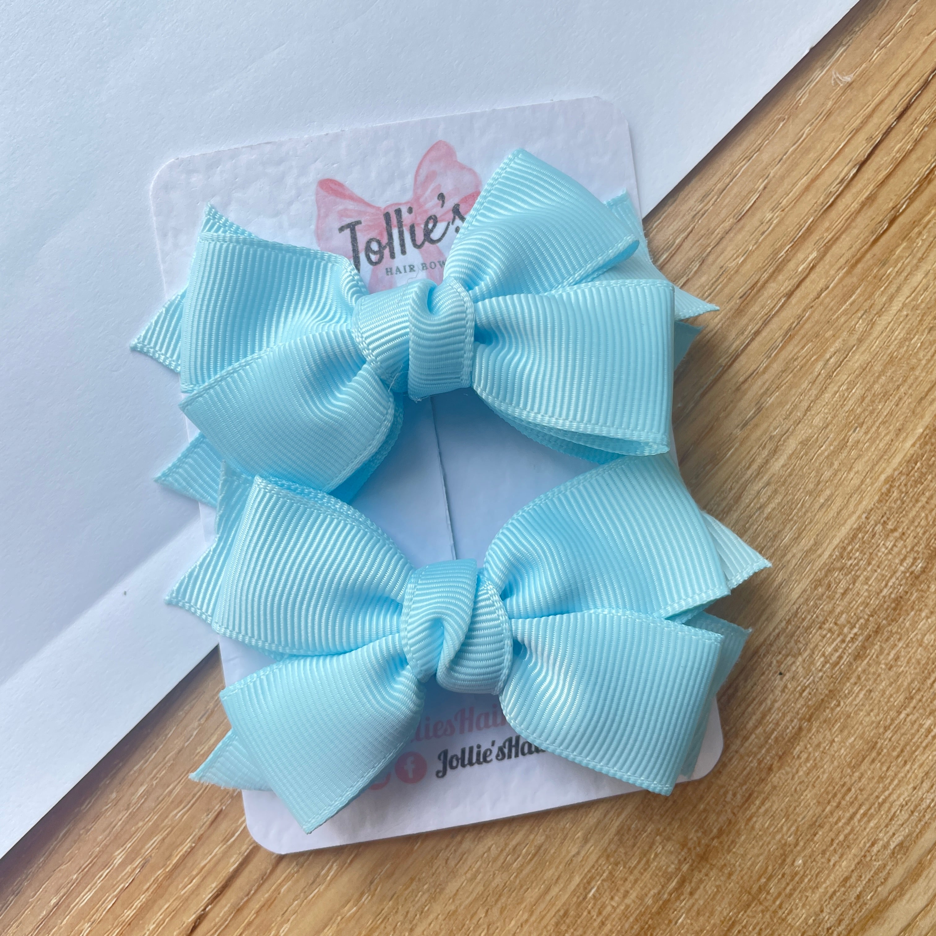 3" Light Blue Layered Hair Bows (Pair) β Grosgrain with Alligator Clip