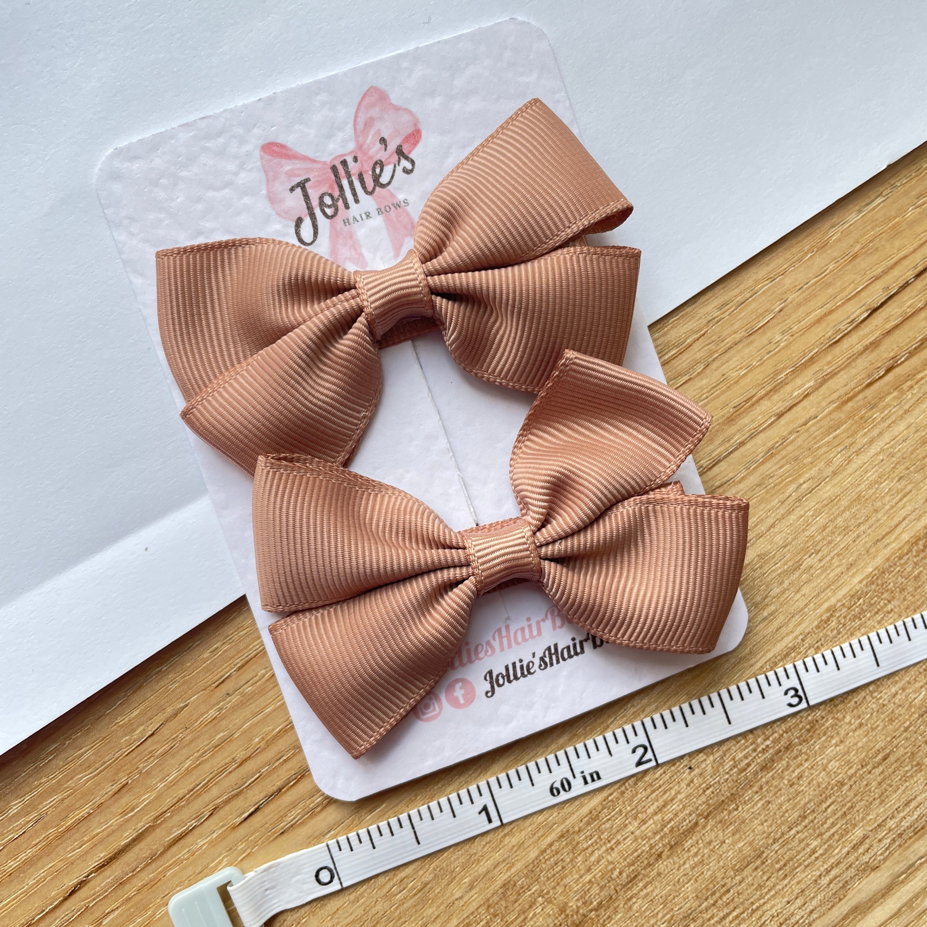 2.5" Natural Classic Hair Bows (Pair) – Grosgrain Ribbon with Lined Alligator Clips