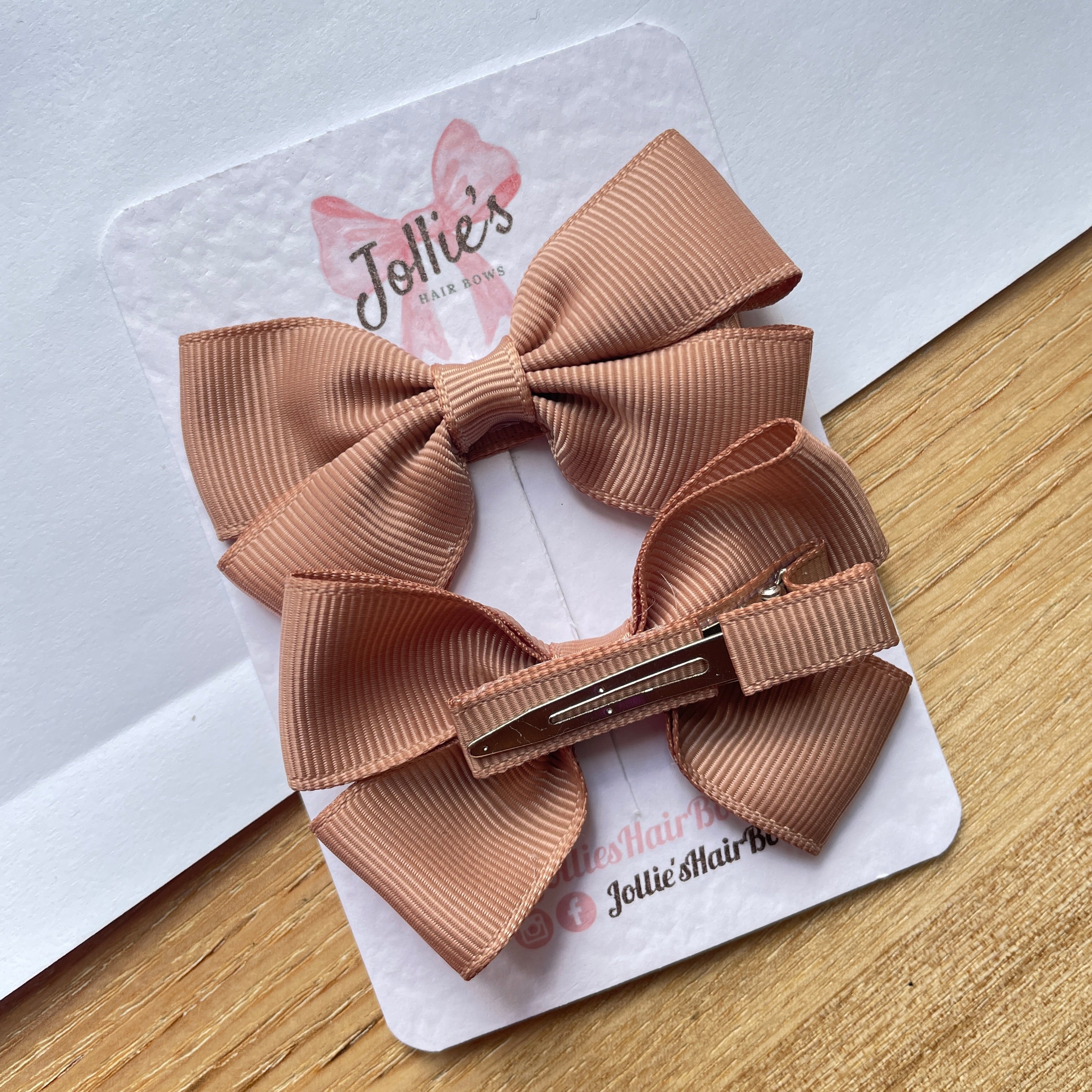 2.5" Natural Classic Hair Bows (Pair) – Grosgrain Ribbon with Lined Alligator Clips