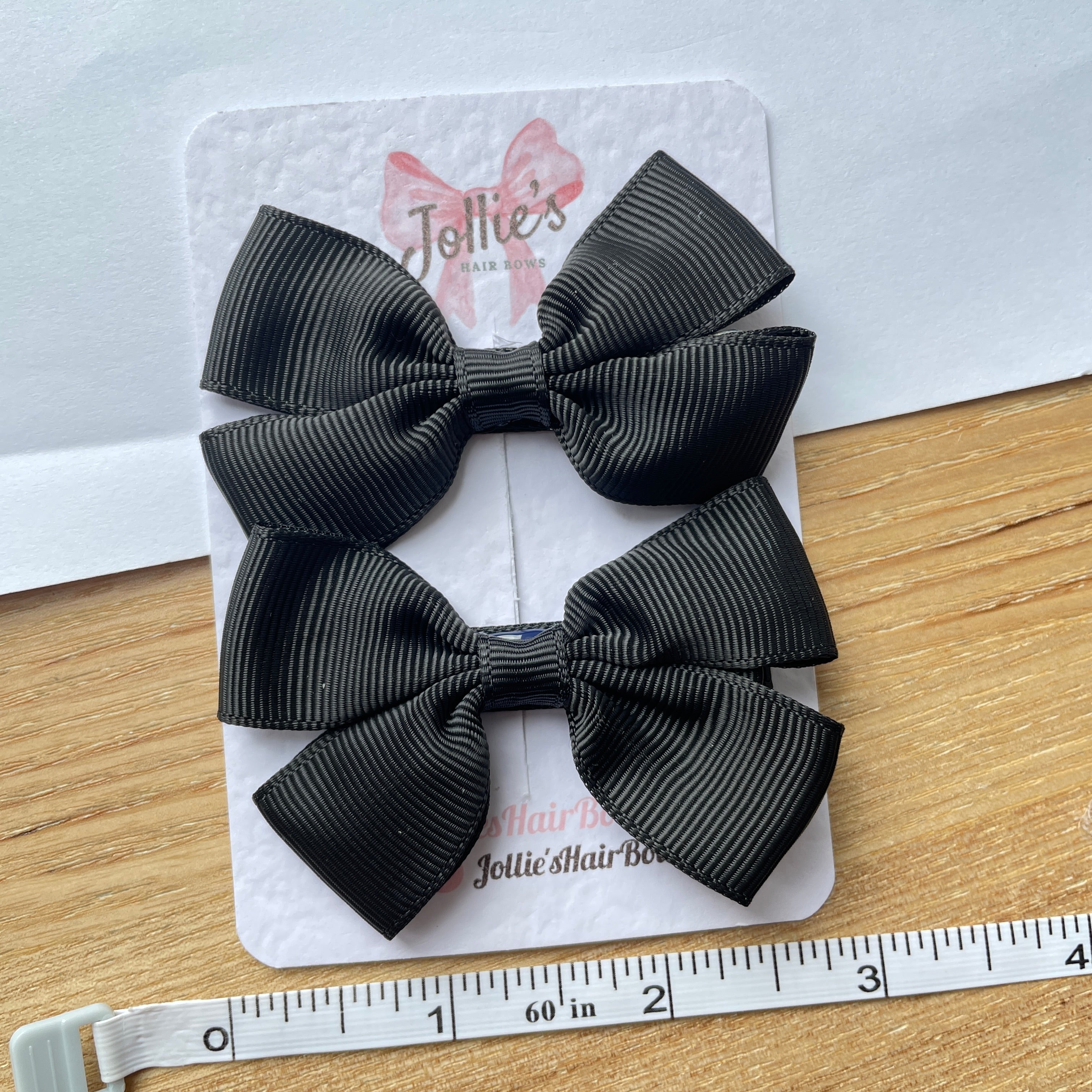 2.5" Black Classic Hair Bows (Pair) – Grosgrain Ribbon with Lined Alligator Clips