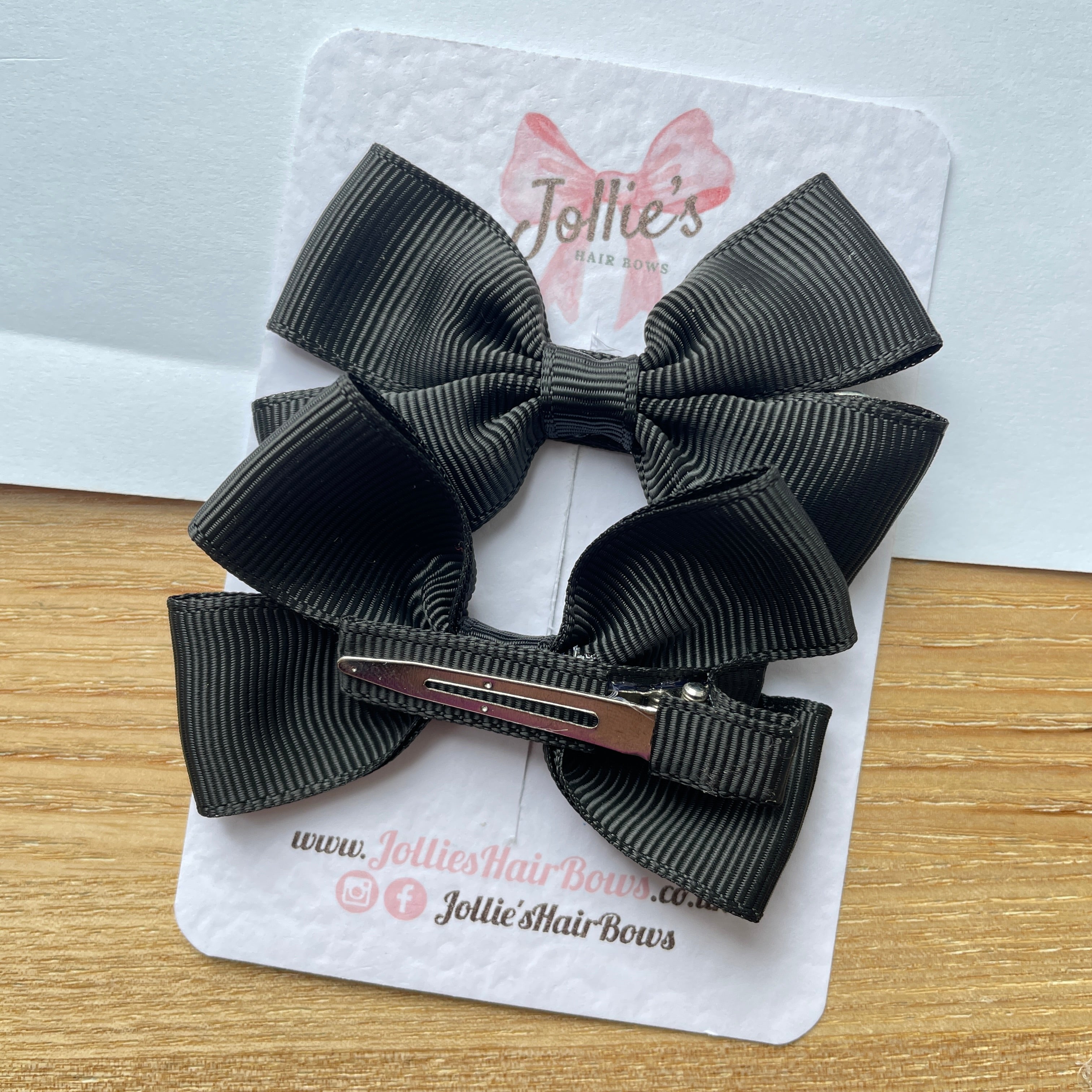 2.5" Black Classic Hair Bows (Pair) – Grosgrain Ribbon with Lined Alligator Clips