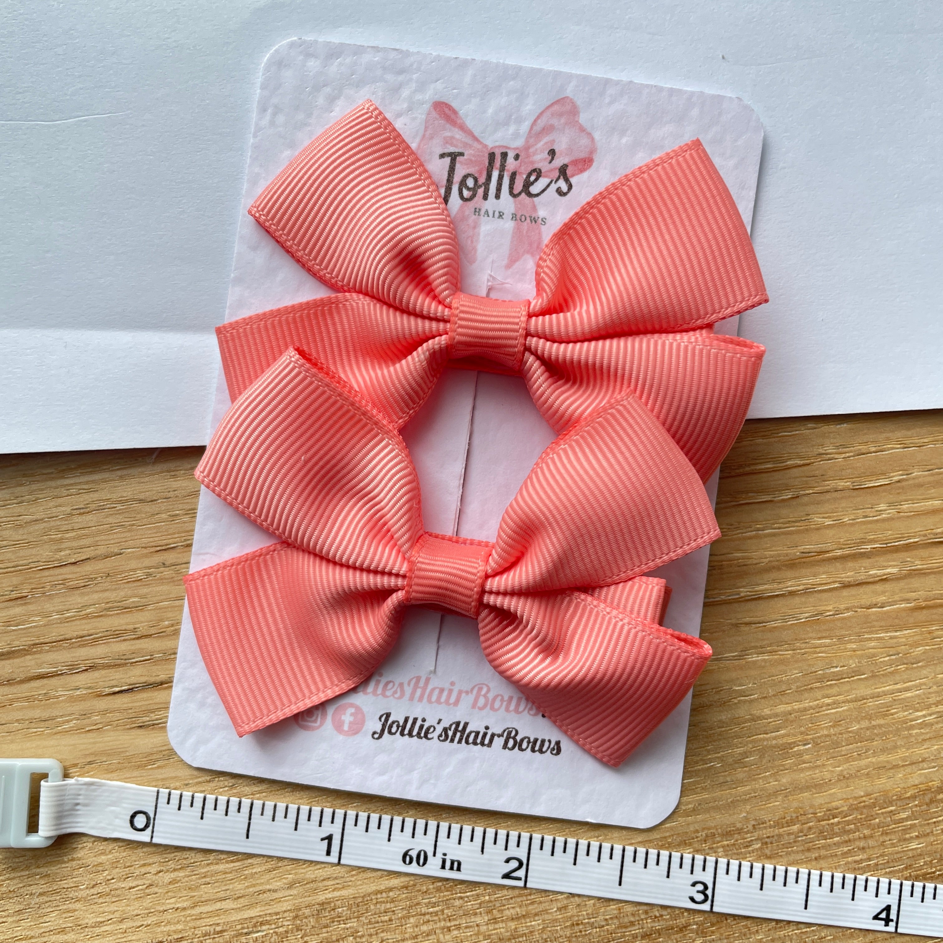 2.5" Light Coral Classic Hair Bows (Pair) – Grosgrain Ribbon with Lined Alligator Clips