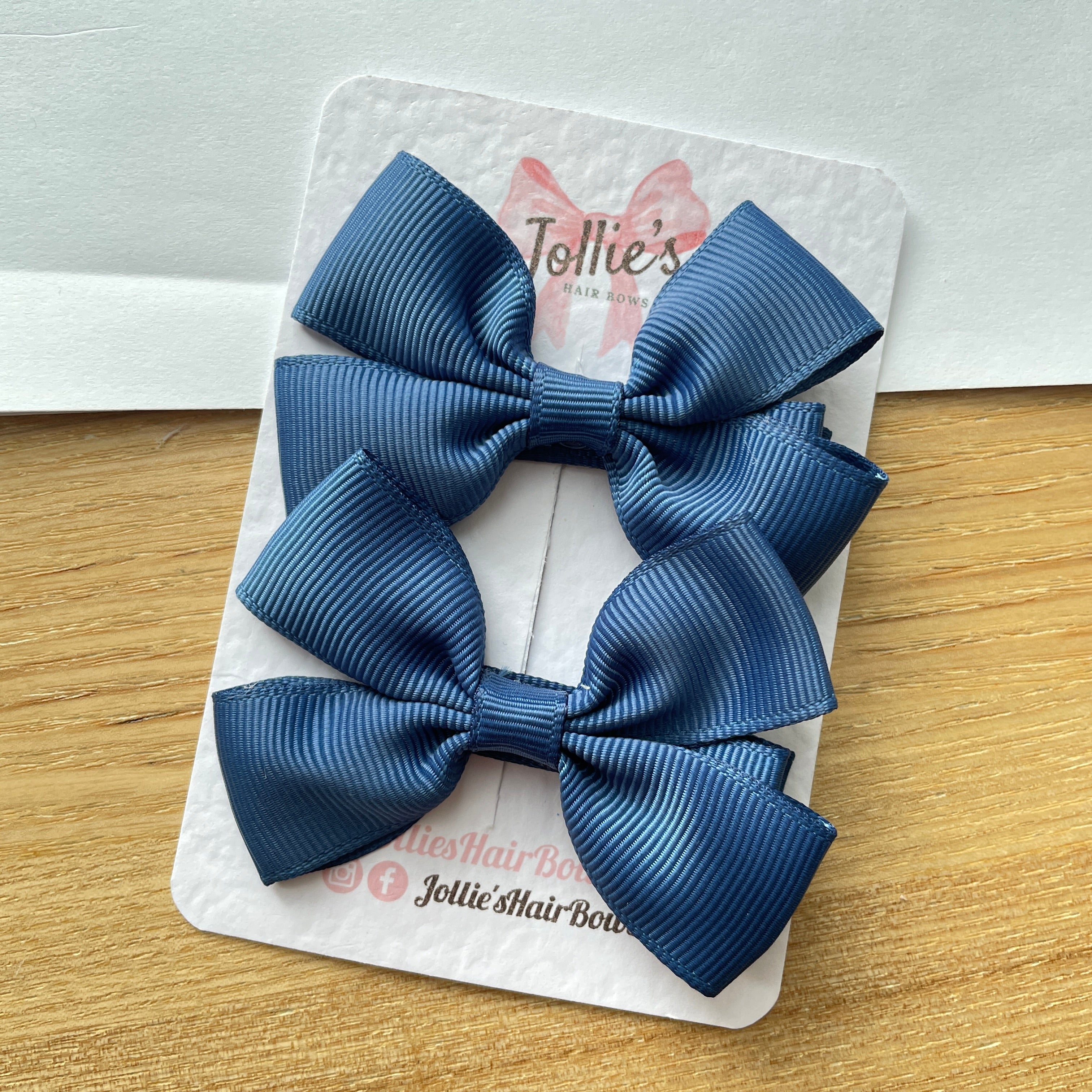 2.5" Light Navy Classic Hair Bows (Pair) – Grosgrain Ribbon with Lined Alligator Clips
