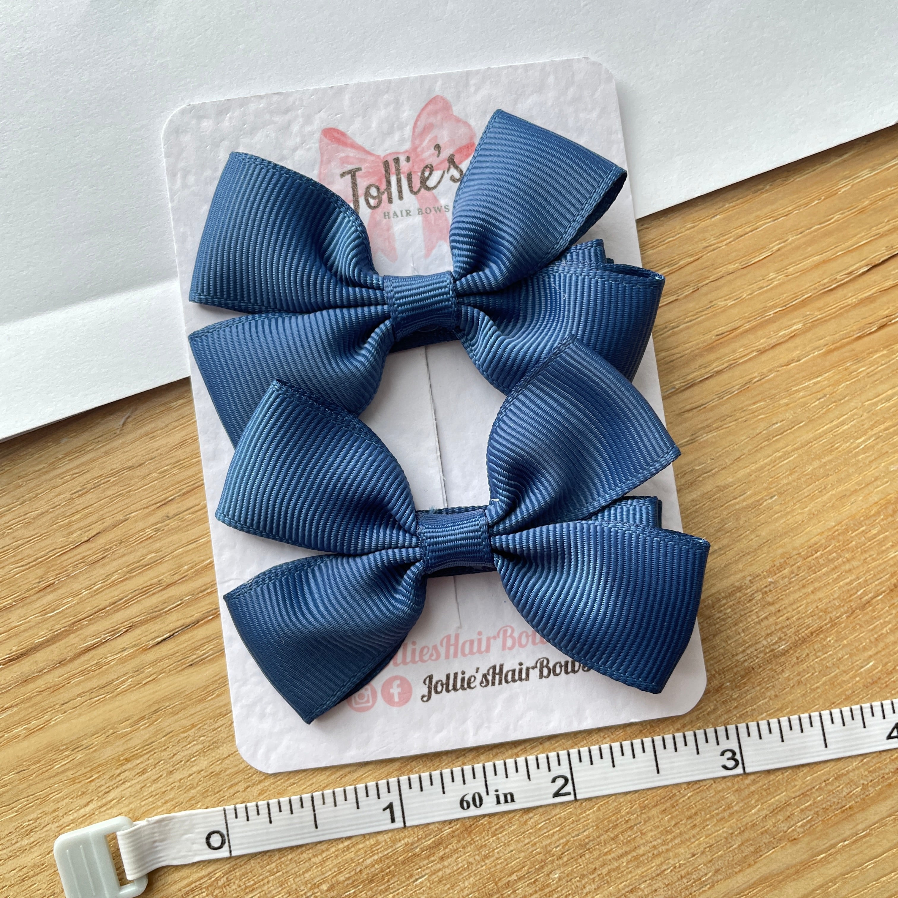 2.5" Light Navy Classic Hair Bows (Pair) – Grosgrain Ribbon with Lined Alligator Clips