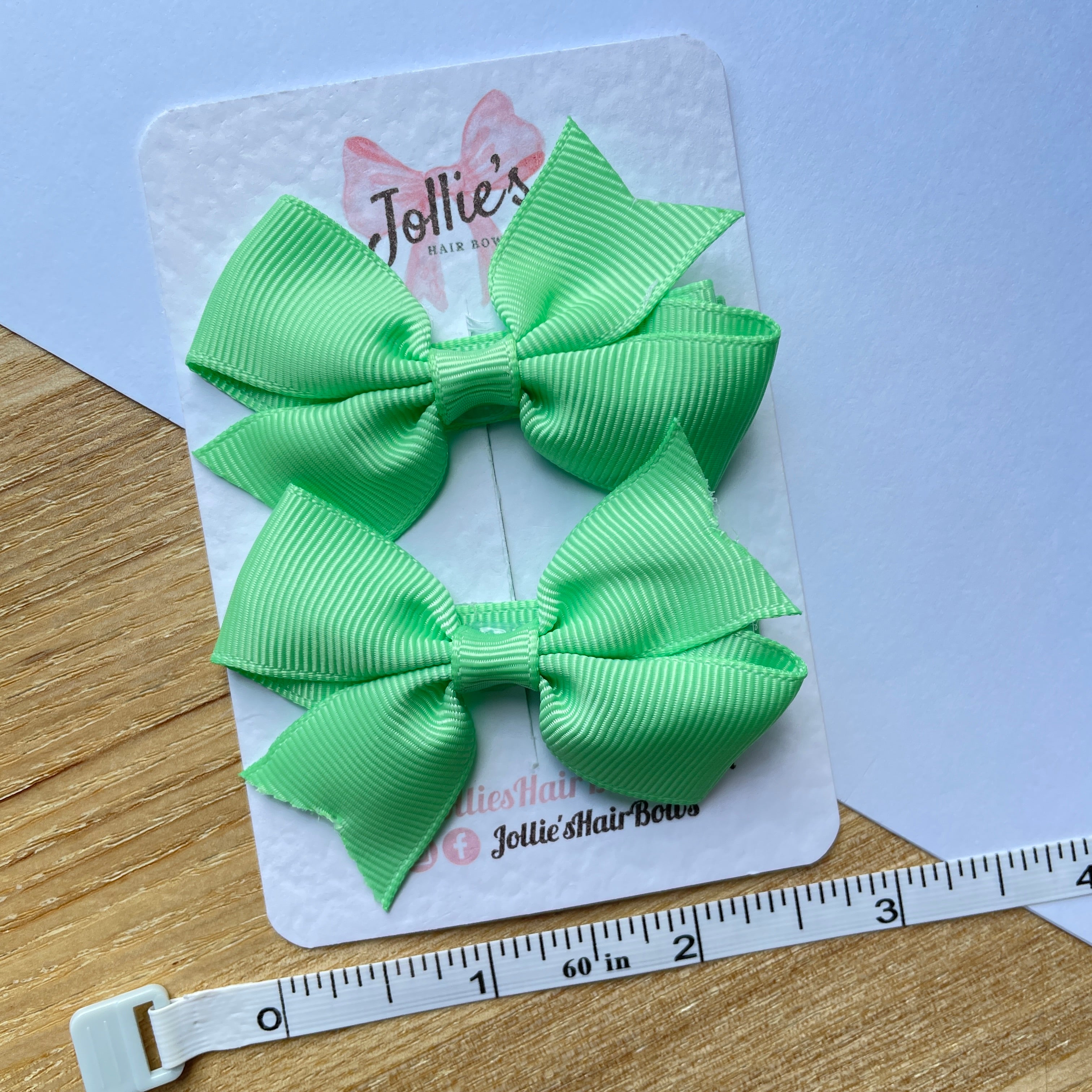 2.5" Mint Lively Bow Clip Set – Grosgrain Ribbon Hair Bows for Girls (Pair)