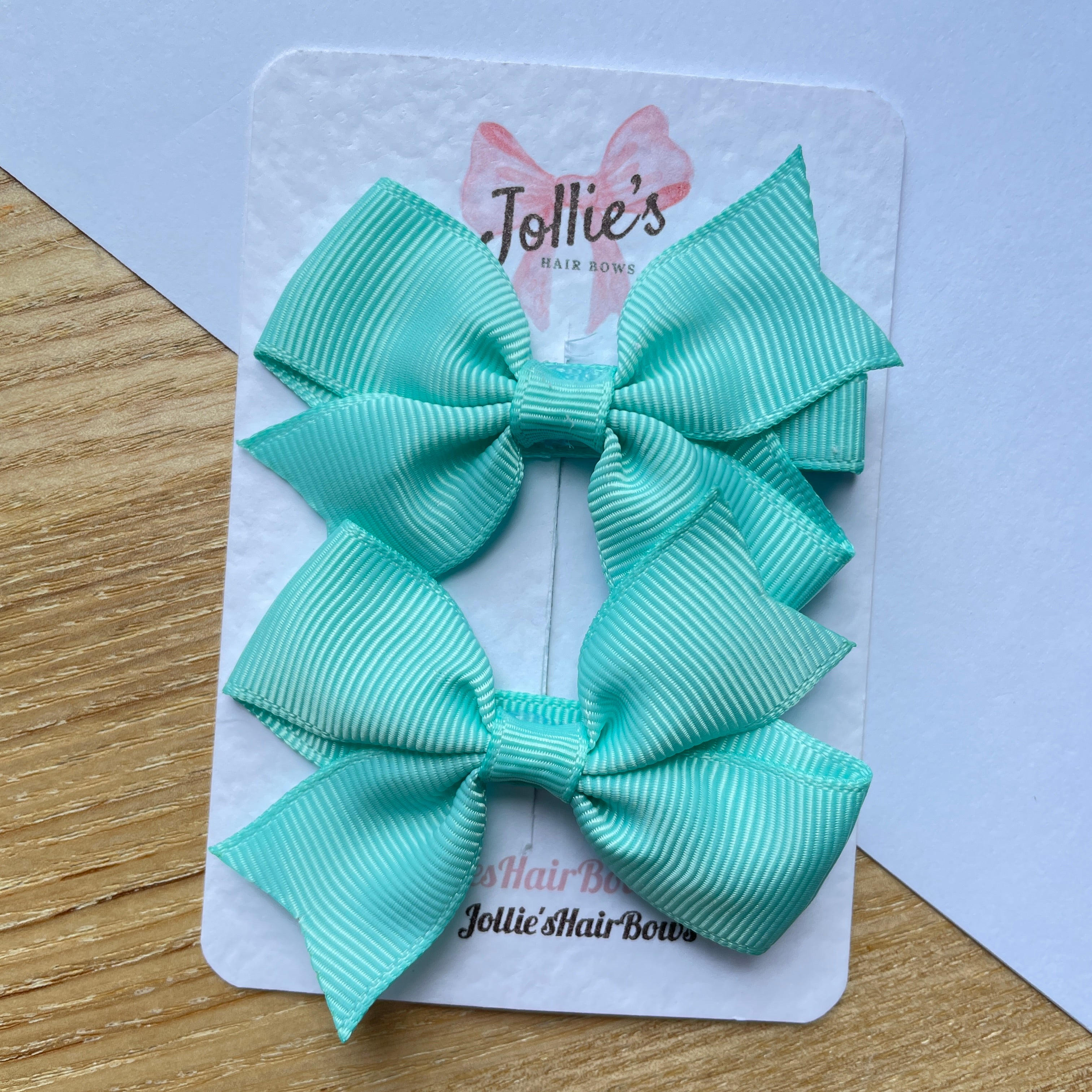 2.5" Aqua Lively Bow Clip Set – Grosgrain Ribbon Hair Bows for Girls (Pair)
