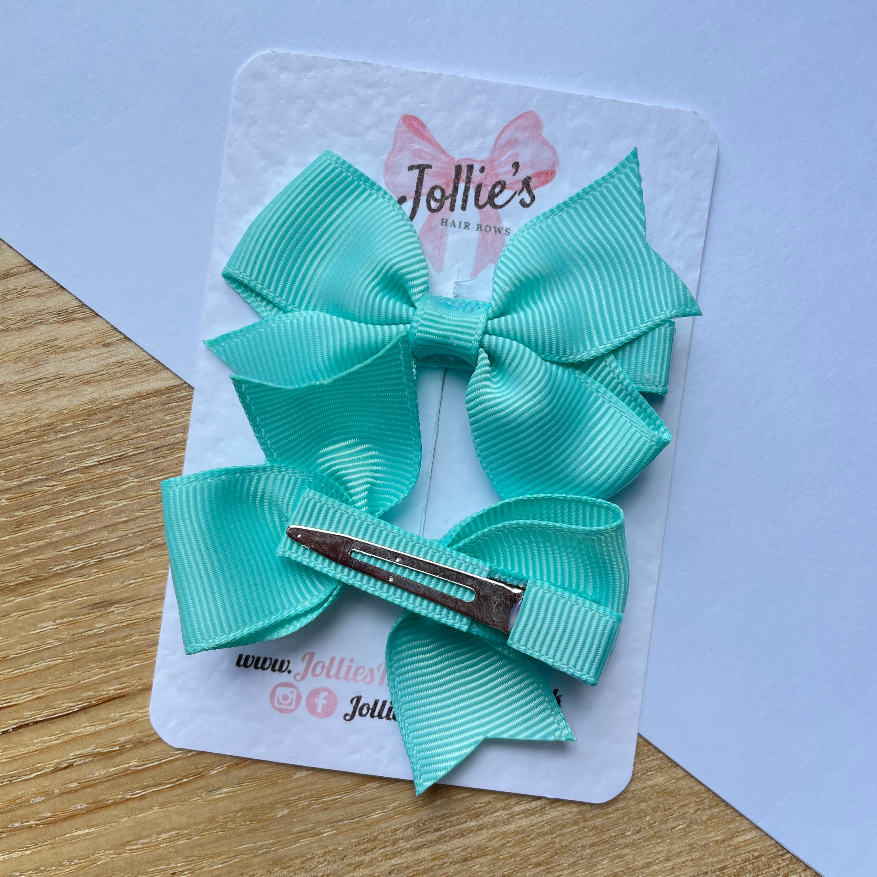2.5" Aqua Lively Bow Clip Set – Grosgrain Ribbon Hair Bows for Girls (Pair)